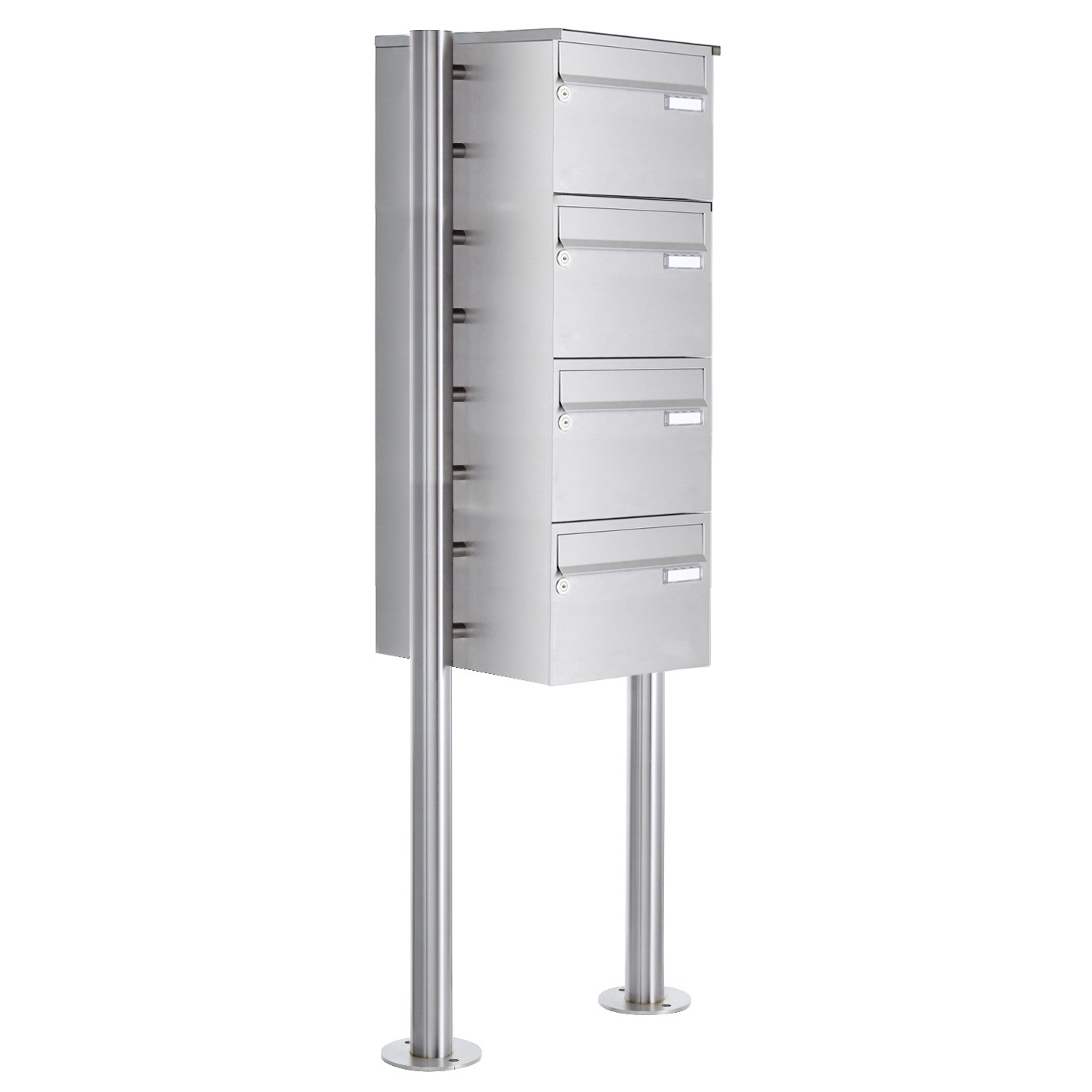 4er 4x1 Edelstahl Standbriefkasten Design BASIC Plus 385 220 X ST R - Edelstahl V2A