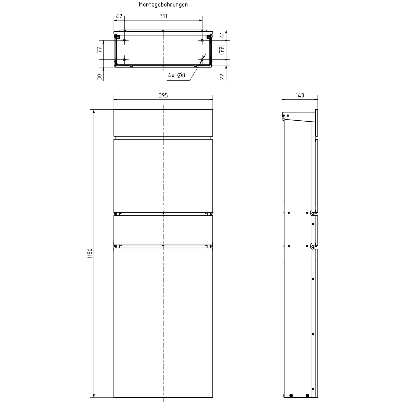 Standbriefkasten LESSING Edition mit Zeitungsfach - Design Elegance 1 - RAL 7016 anthrazitgrau