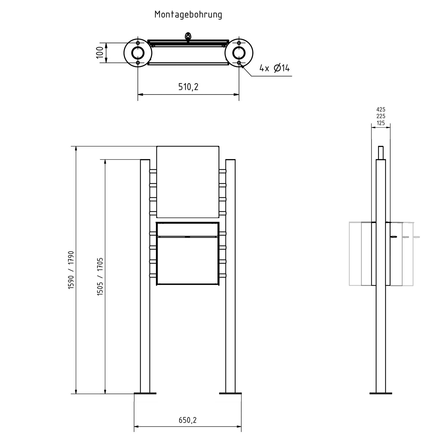 Design Standbriefkasten GOETHE ST-R mit Werbeschild 406x460 aus Edelstahl geschliffen - RAL nach Wahl