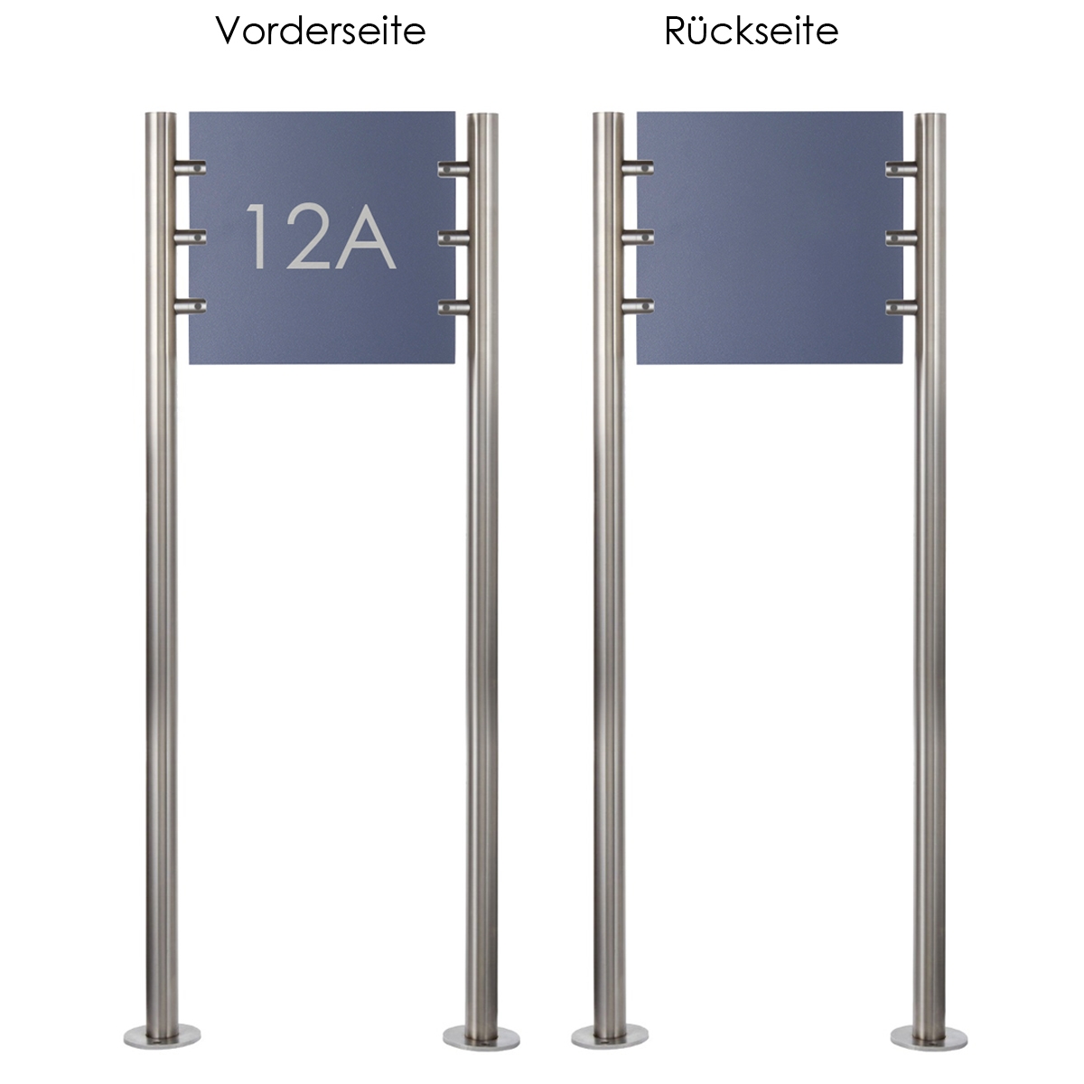 Edelstahl Hausnummern Schild freistehend BASIC 390 355x330 - RAL nach Wahl