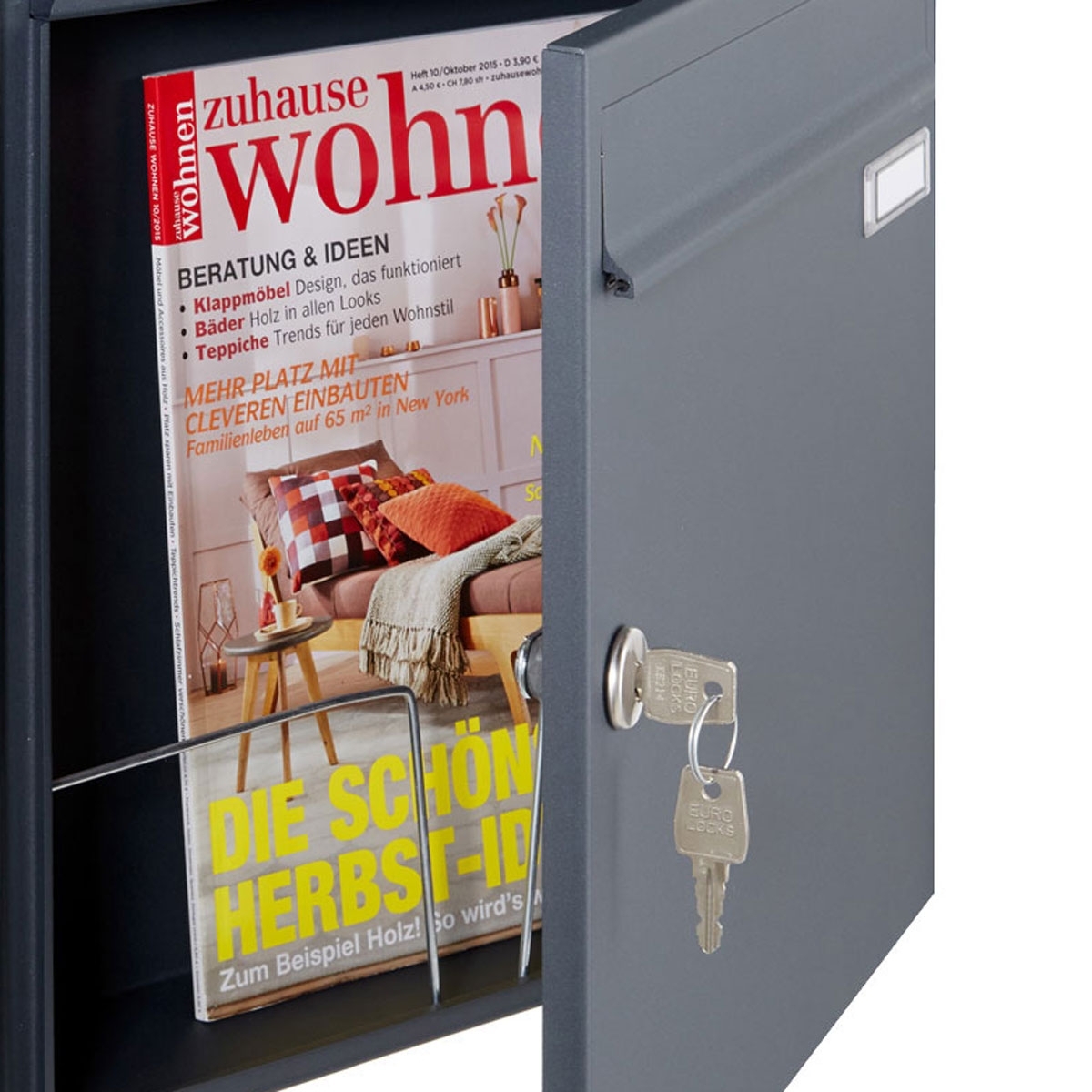 Aufputz Briefkasten Design BASIC 382A AP mit Zeitungsfach - RAL 7016 anthrazitgrau