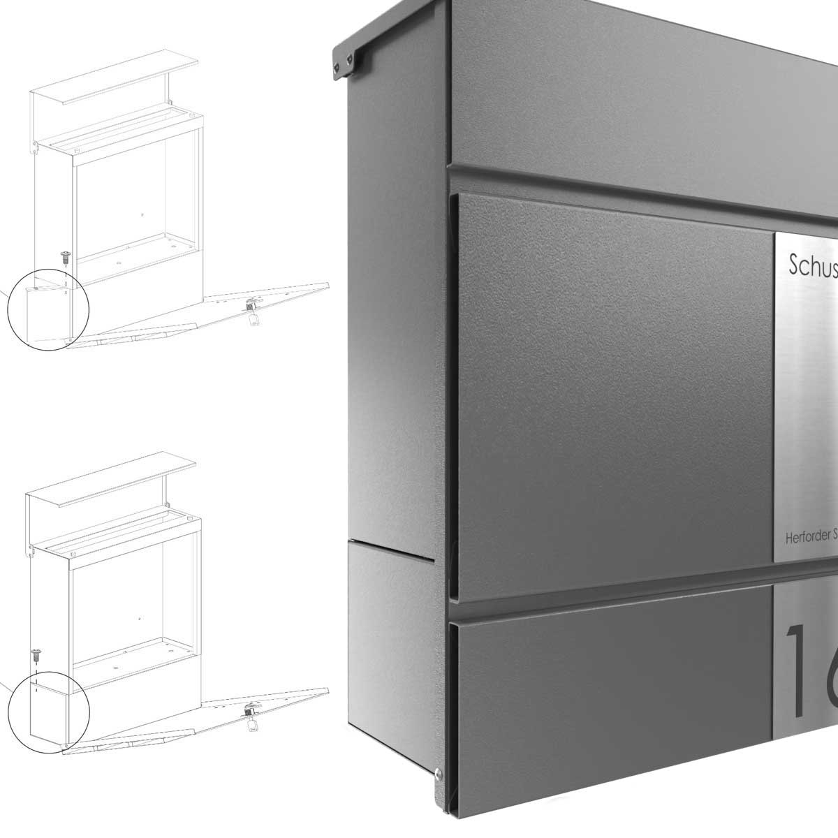 Briefkasten KANT mit Zeitungsfach - Design Elegance 5 - DB 703 eisenglimmer