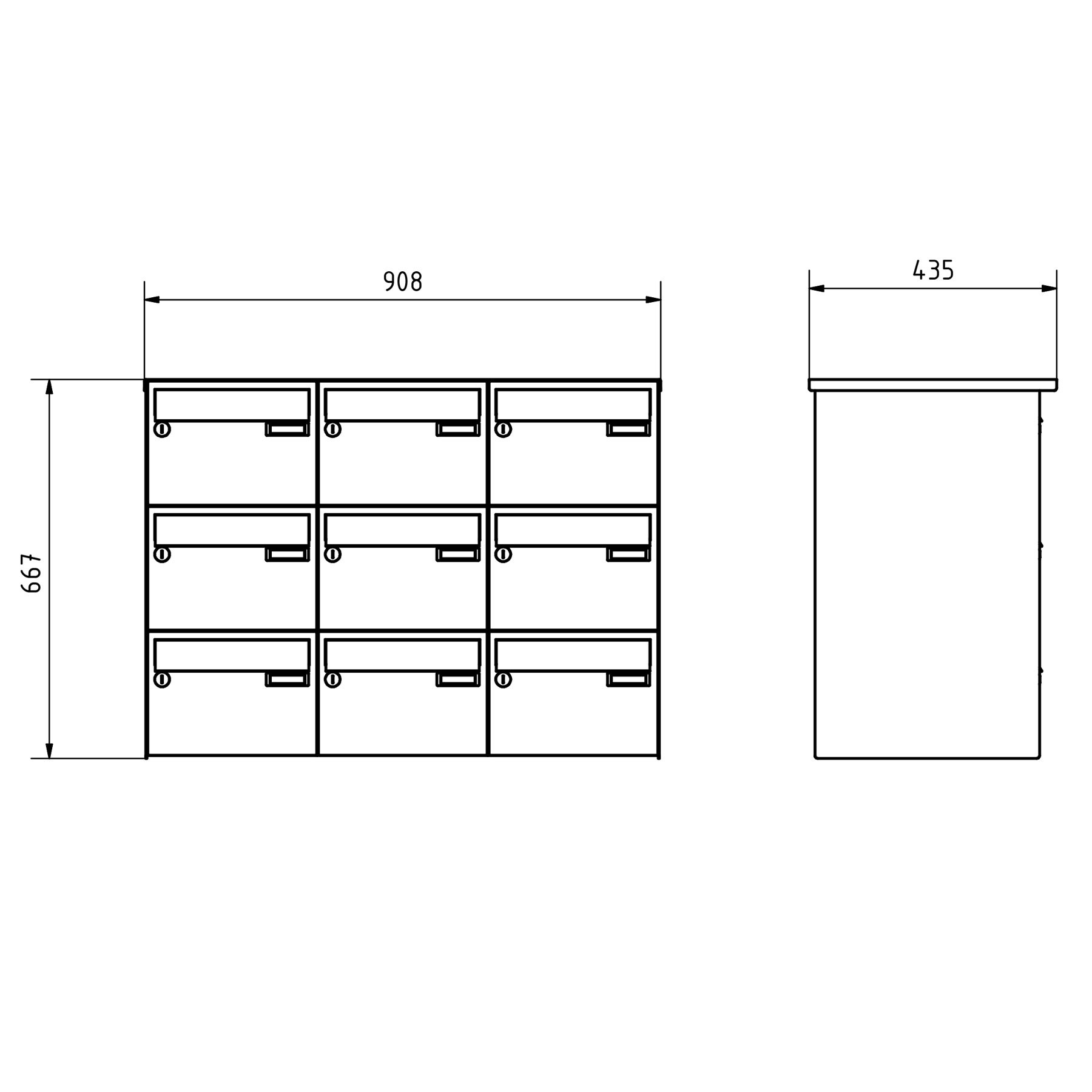 9er Aufputz Briefkastenanlage Design BASIC 385 A 220 - RAL 7016 anthrazitgrau