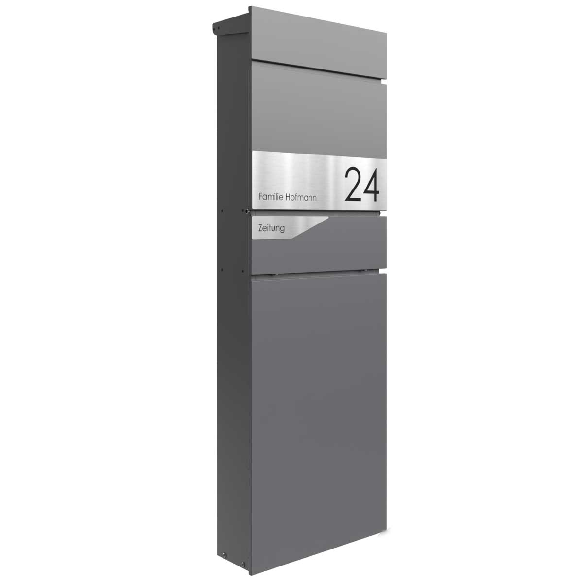 Standbriefkasten LESSING Edition mit Zeitungsfach - Design Elegance 1 - DB 703 eisenglimmer