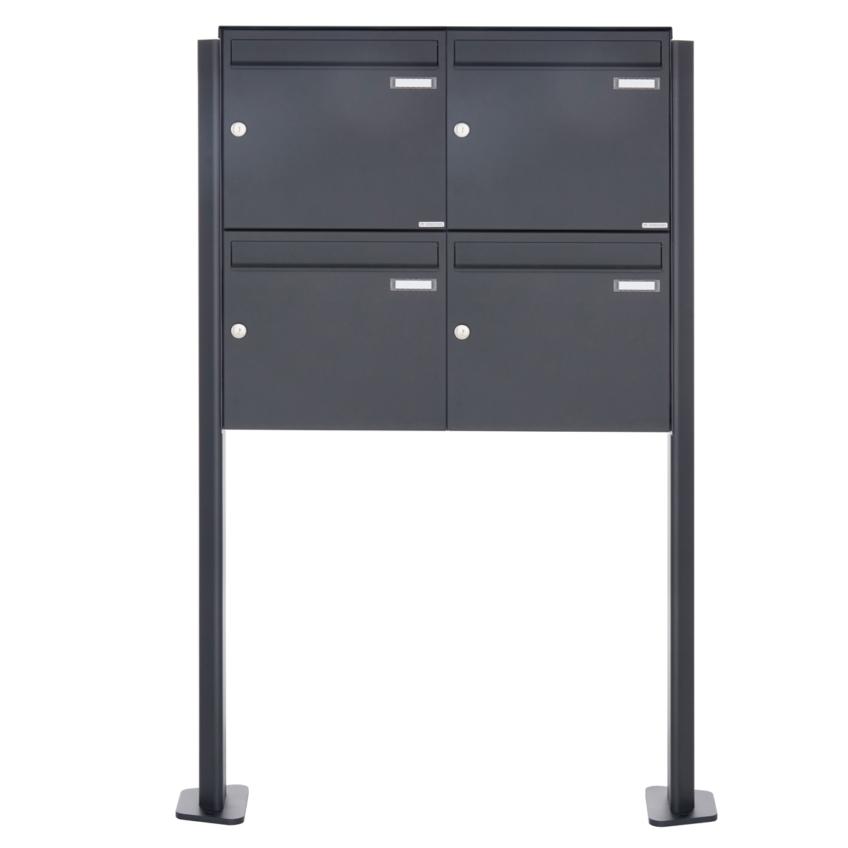 4er 2x2 Edelstahl Standbriefkasten Design BASIC Plus 380 ST-T - RAL nach Wahl