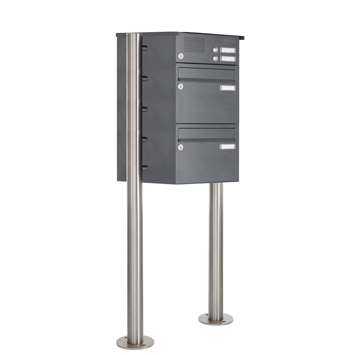 2er Standbriefkasten Design BASIC 385220 ST-R mit Klingelkasten - RAL 7016 anthrazitgrau