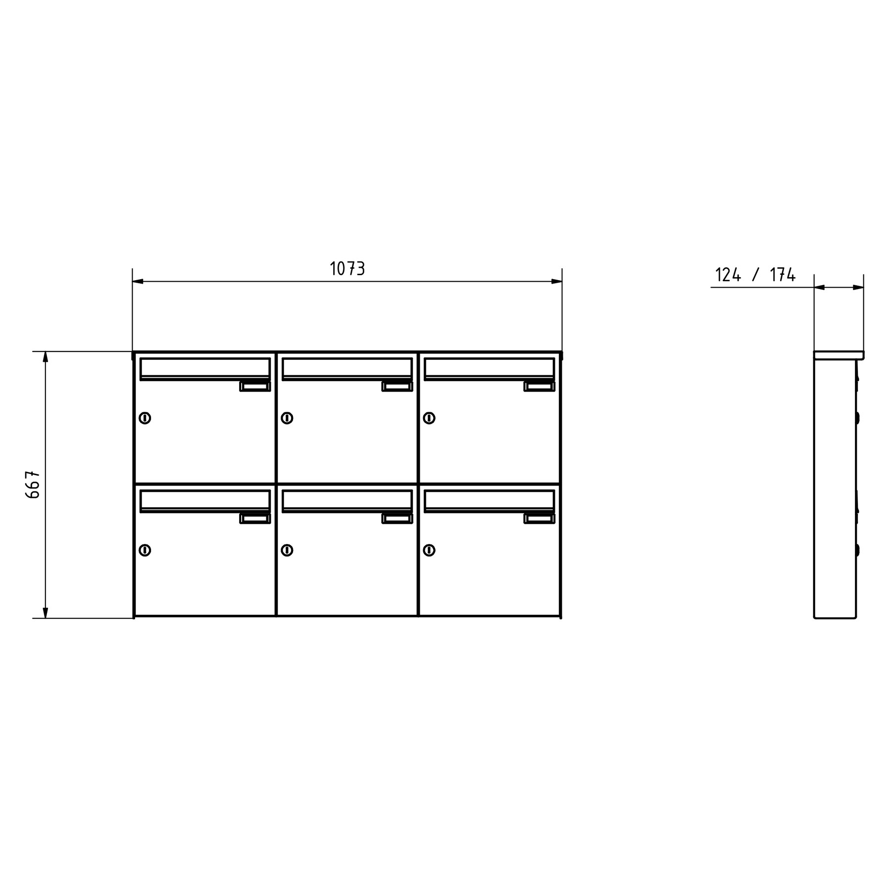 6er 3x2 Edelstahl Aufputz Briefkasten Design BASIC Plus 382XA AP - RAL nach Wahl