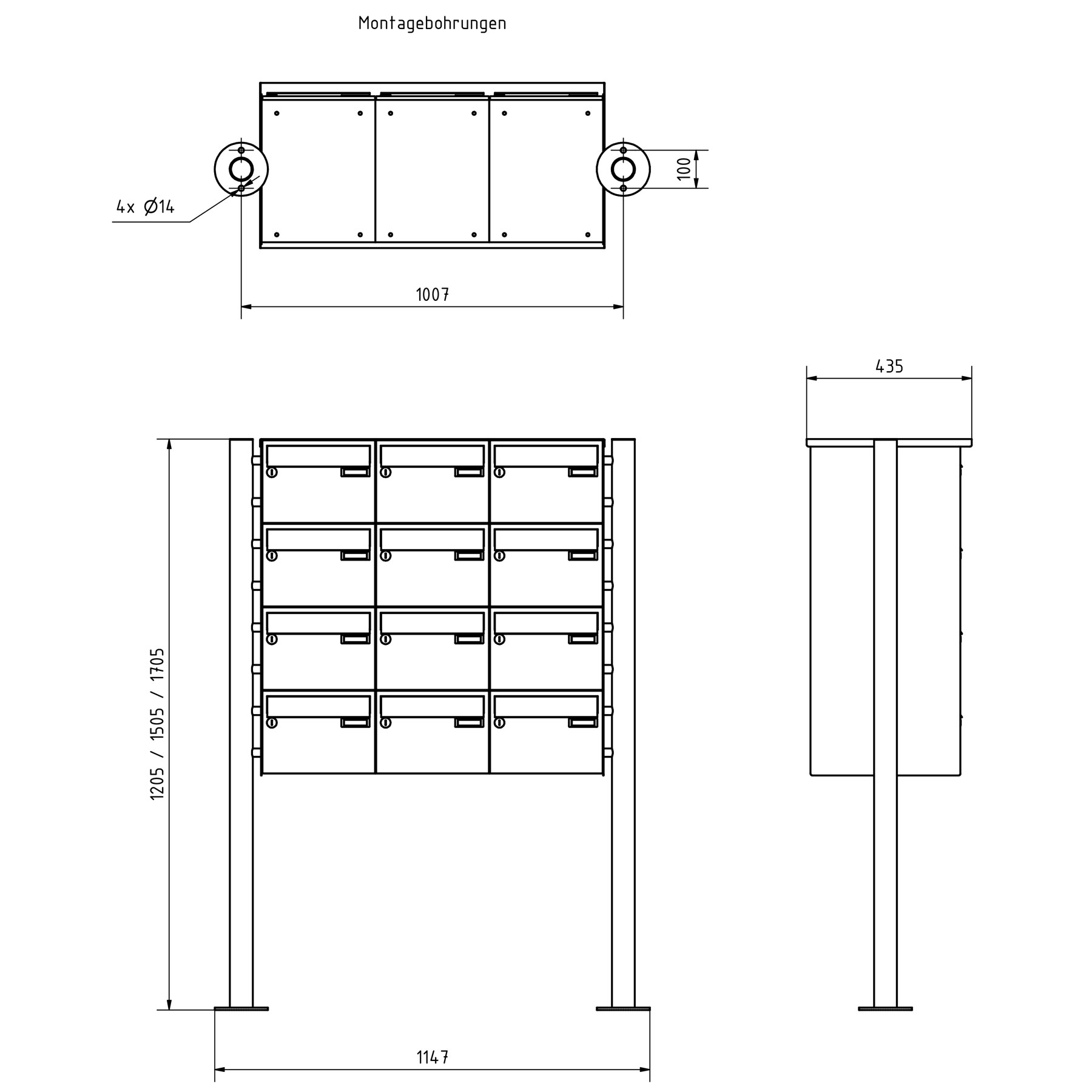 12er Briefkastenanlage freistehend Design BASIC 385220 7016 ST-R - RAL 7016 anthrazitgrau