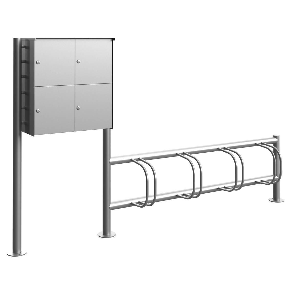 4er Edelstahl Fahrradständer ACHIM mit Schließfächer - Edelstahl V2A geschliffen