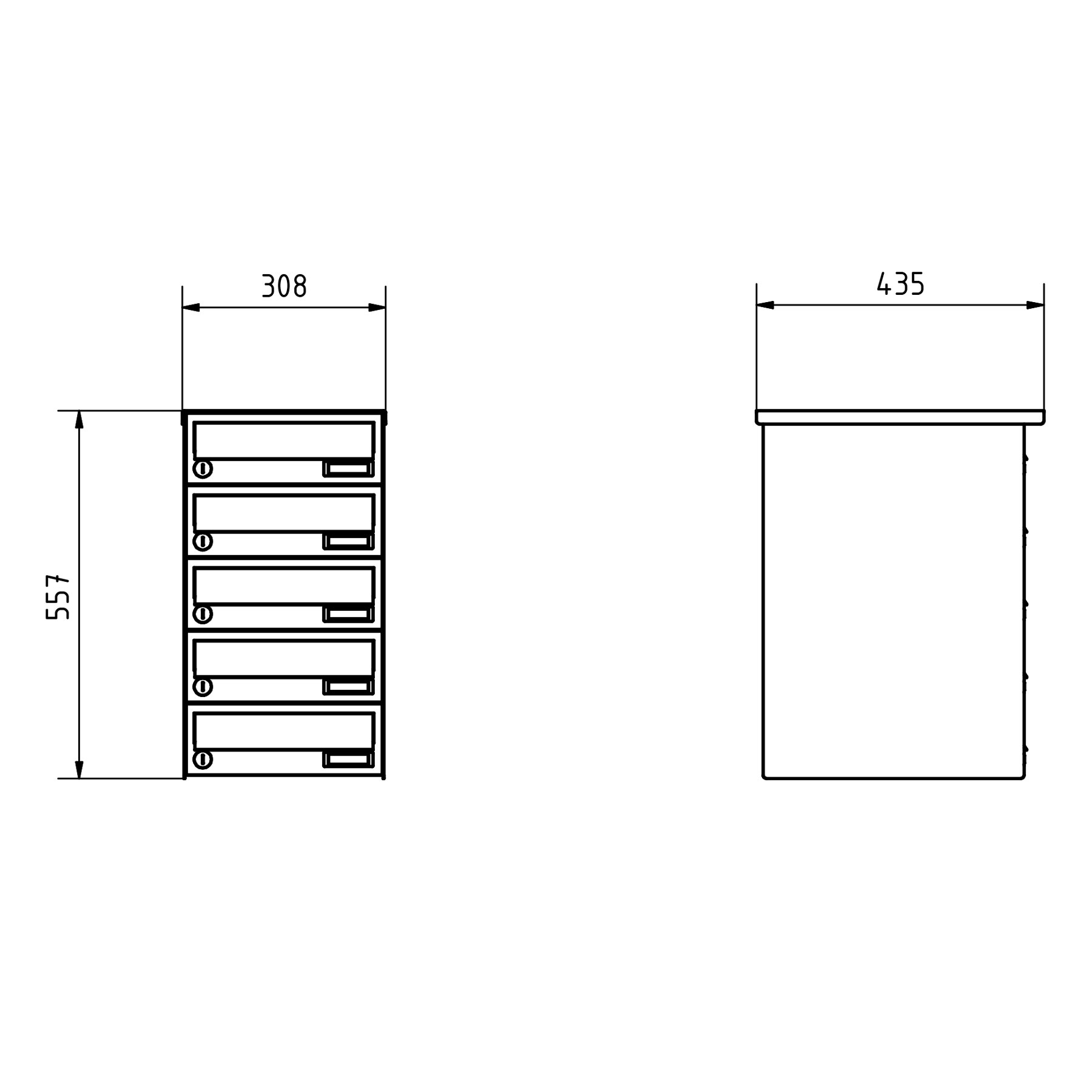 5er Aufputz Briefkastenanlage Design BASIC 385A AP - Edelstahl-RAL 7016 anthrazitgrau