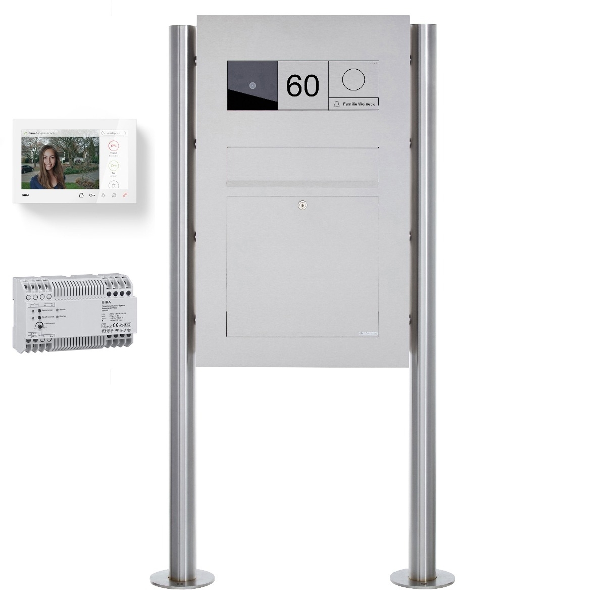 Edelstahl Standbriefkasten Designer Modell BIG -  GIRA System 106 - Video- Sprechanlage - VIDEO Komplettset