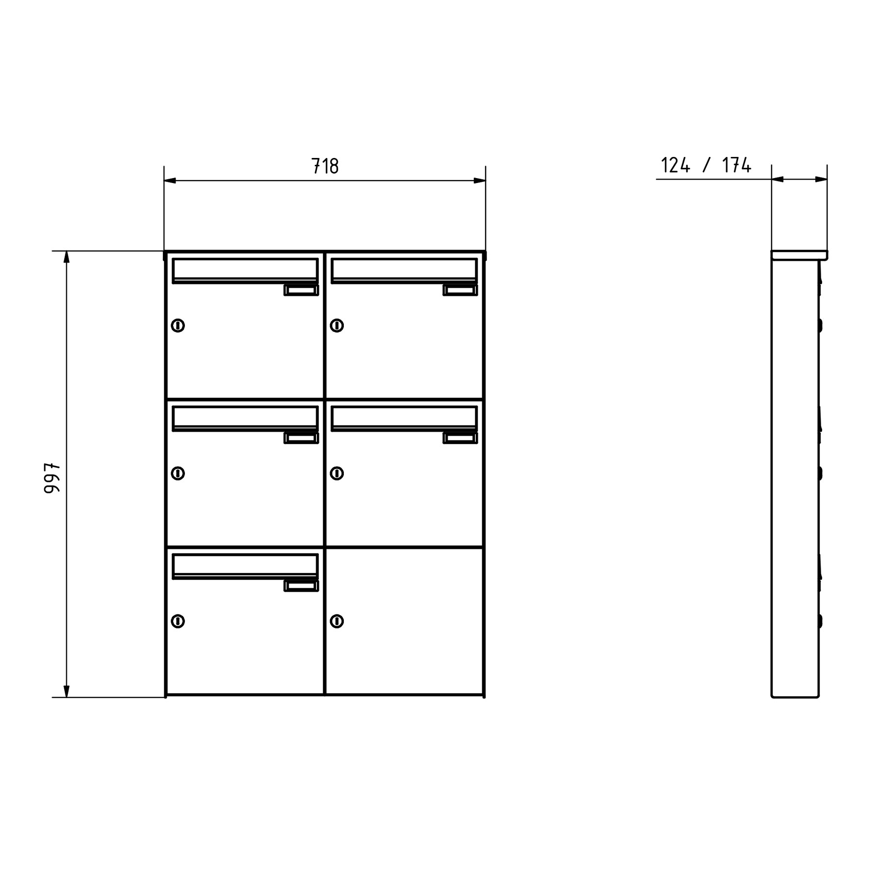 5er 2x3 Edelstahl Aufputz Briefkasten Design BASIC Plus 382XA AP - RAL nach Wahl