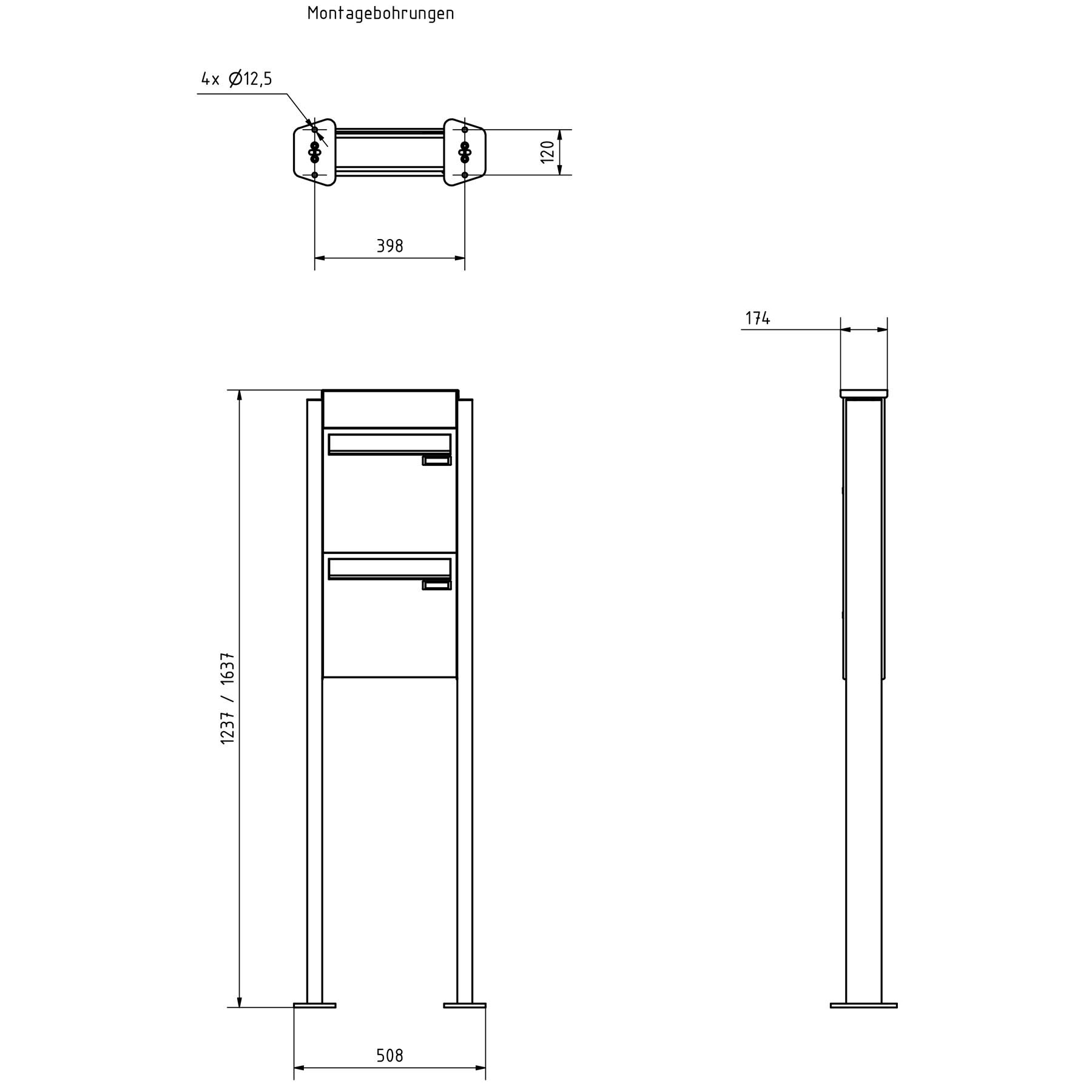 2er Zaunbriefkasten Design BASIC Plus 380XZ ST-T mit Klingelkasten - RAL nach Wahl