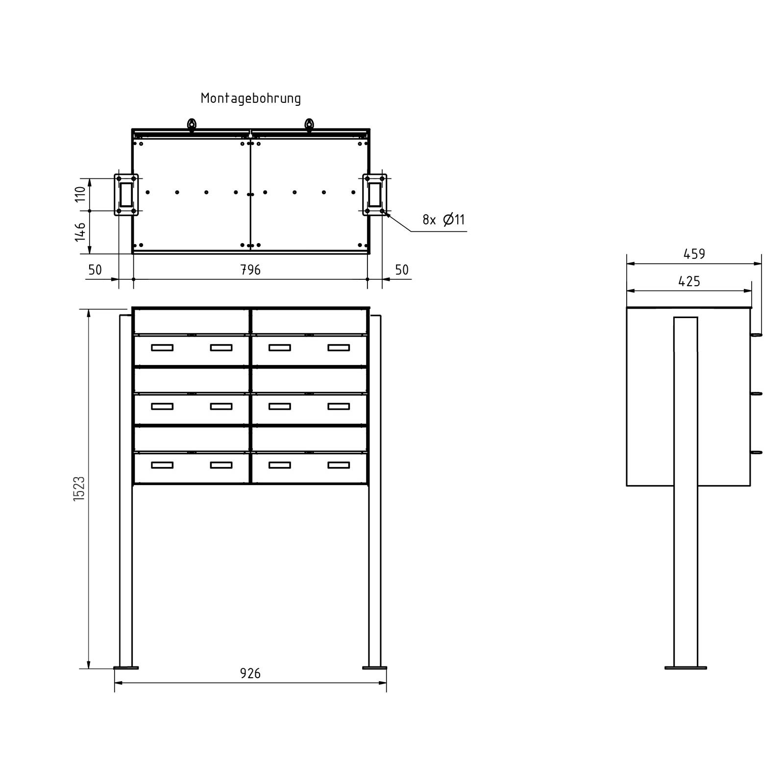 6er 2x3 Briefkastenanlage freistehend GOETHE ST-Q-400 - RAL nach Wahl