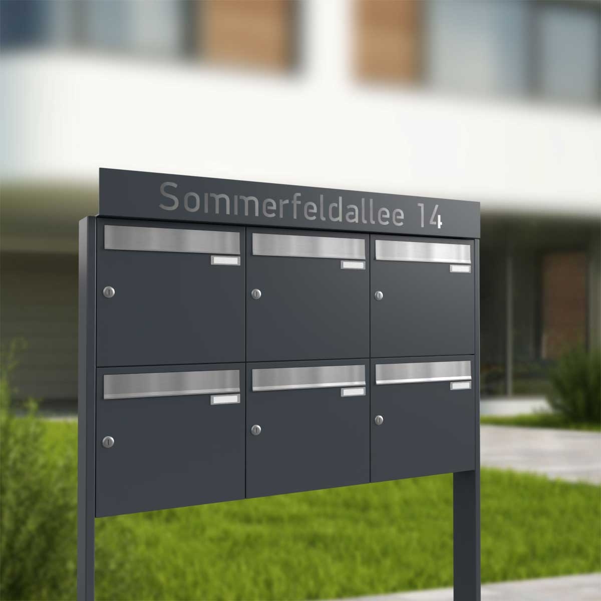 6er Briefkastenanlage freistehend Design BASIC - Edition NELLY - BI-Color VA-RAL 7016 anthrazitgrau