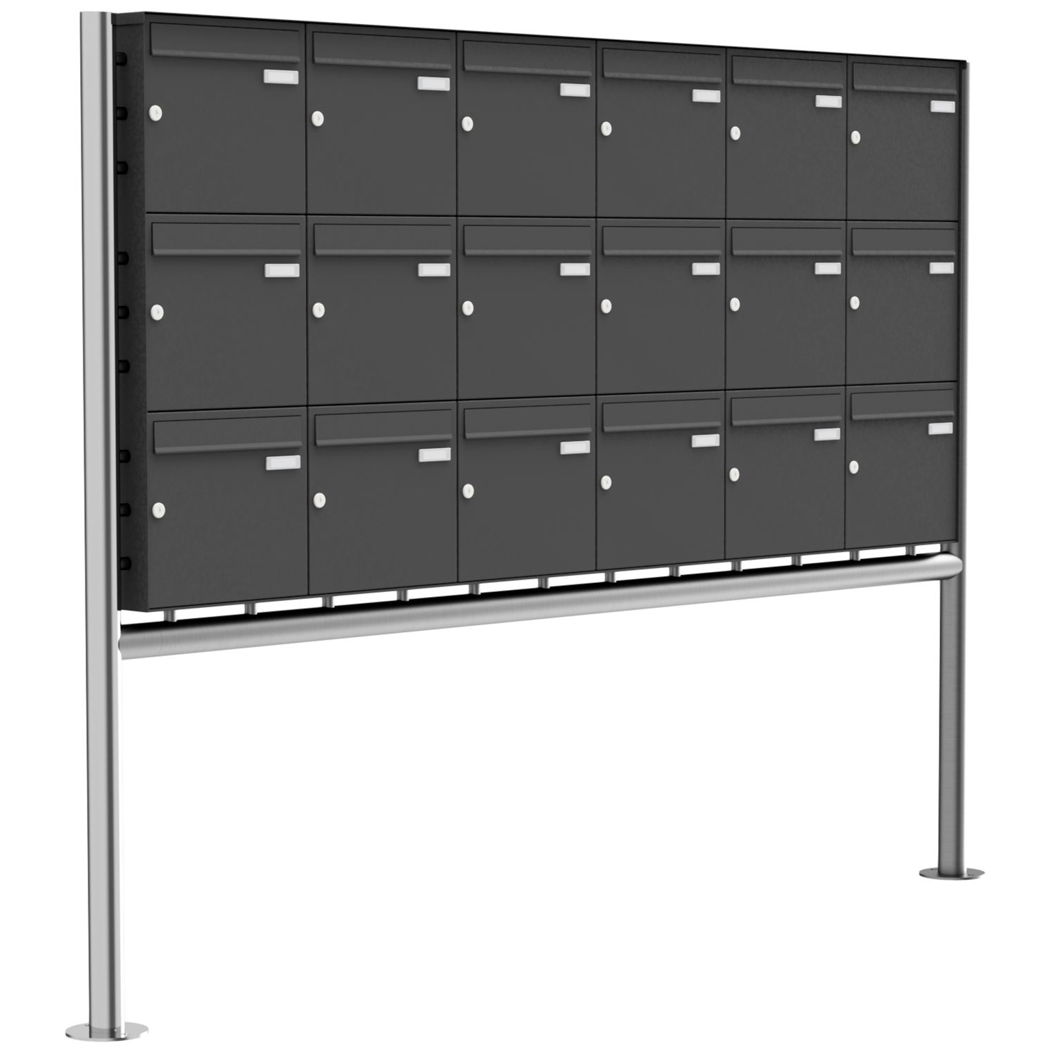 18er 3x6 Edelstahl Standbriefkasten Design BASIC Plus 381X ST-R - RAL nach Wahl