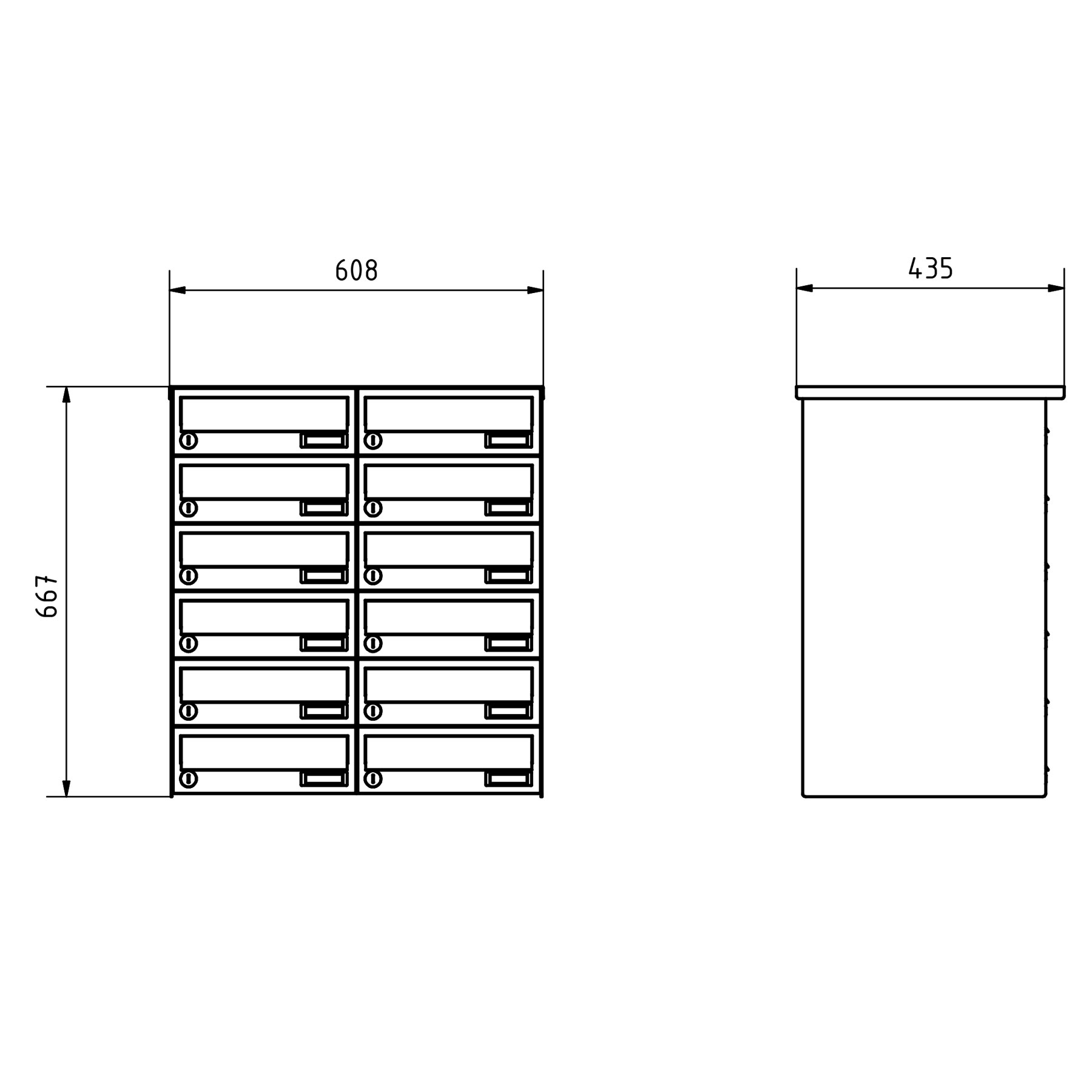 12er 6x2 Aufputz Briefkastenanlage Design BASIC 385A-9016 AP - RAL 9016 verkehrsweiß