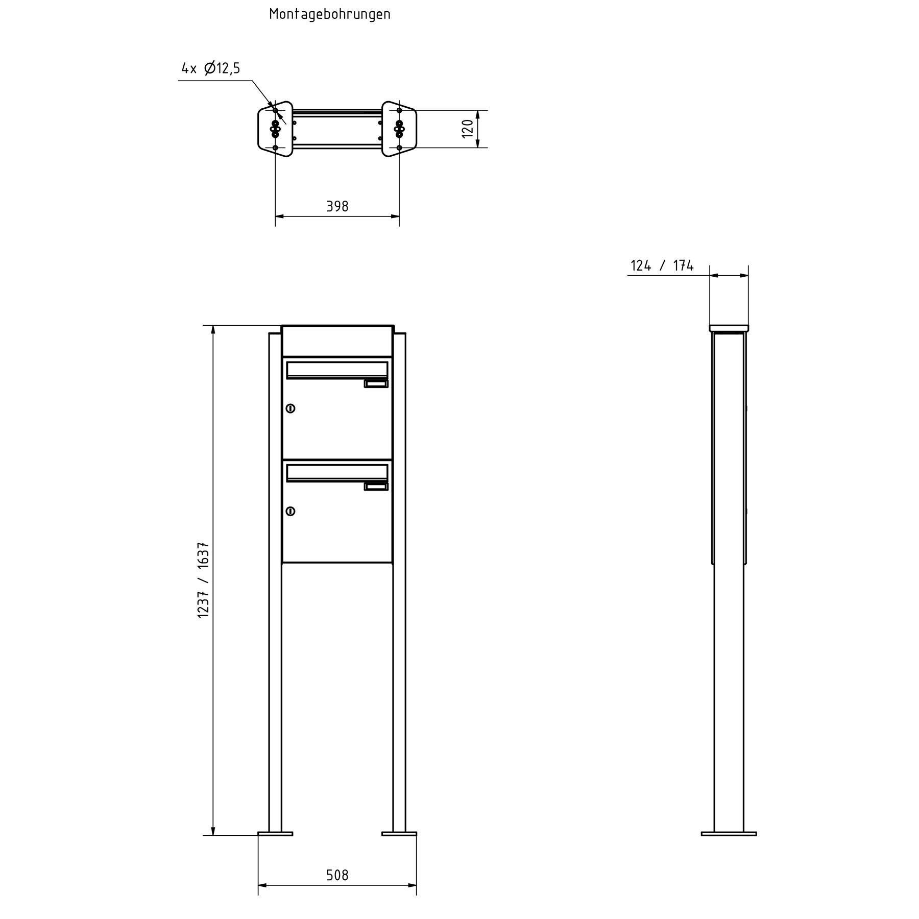 2er Standbriefkasten Design BASIC Plus 380X ST-T mit Klingelkasten - RAL nach Wahl