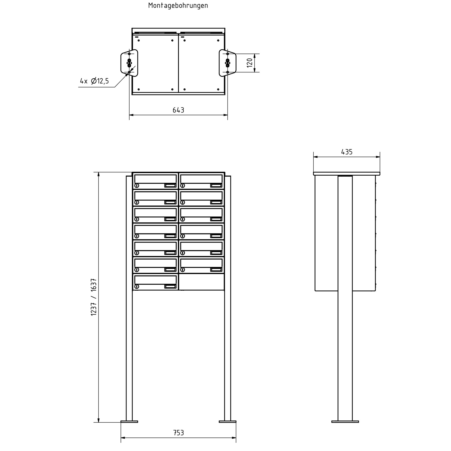 13er 2x7 Edelstahl Briefkastenanlage freistehend Design BASIC Plus 385XP ST-T - RAL nach Wahl