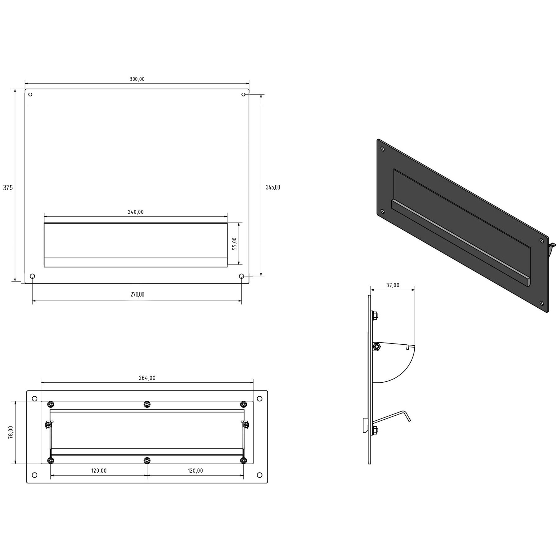 Briefeinwurf aus Edelstahl - RAL nach Wahl - Einwurf 240x35mm - 300x375mm - Kamera- Sprechstelle - INDIVIDUELL