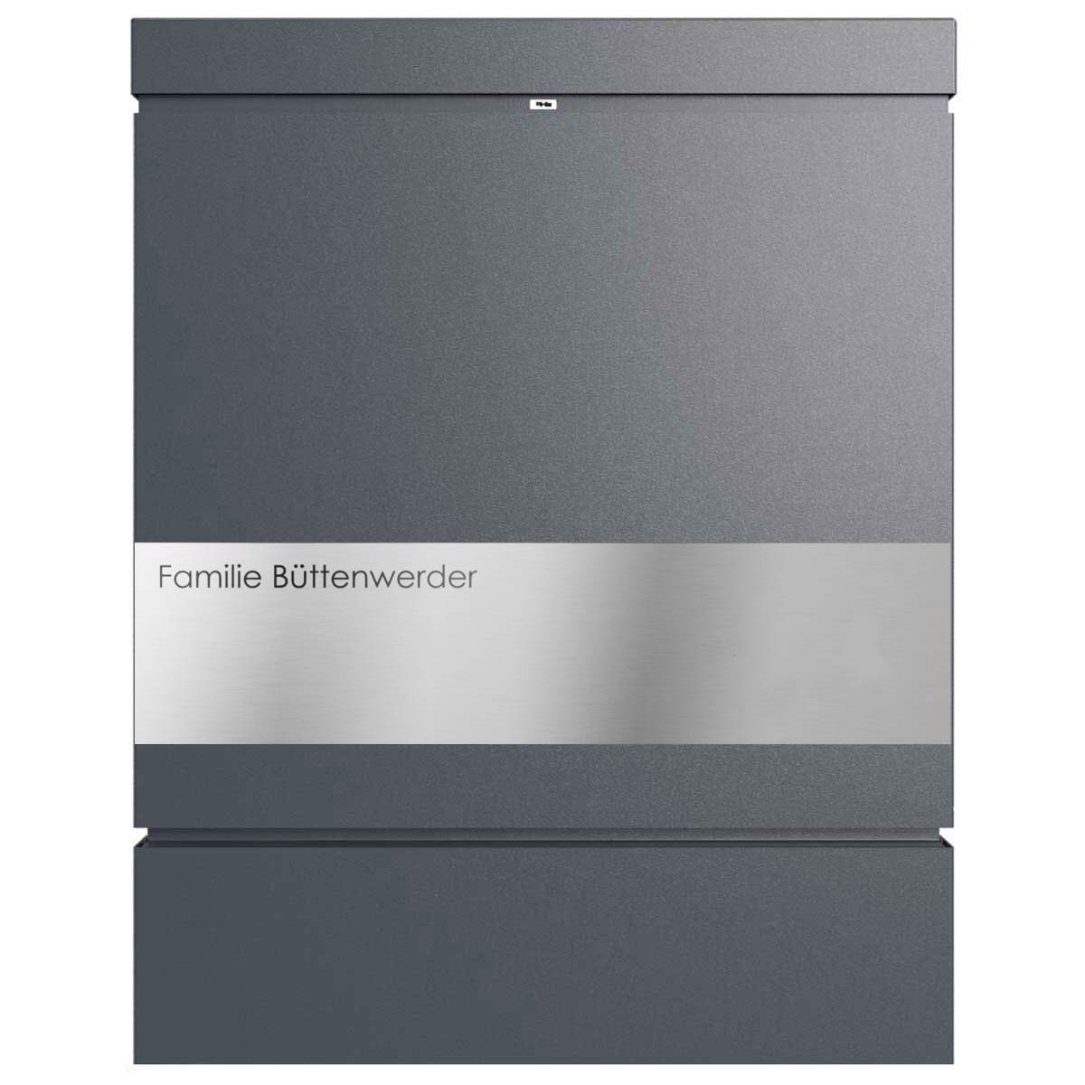 Design Standbriefkasten BRENTANO® ST-BP mit Zeitungsfach - Design Elegance 2 - RAL 7016 anthrazitgrau