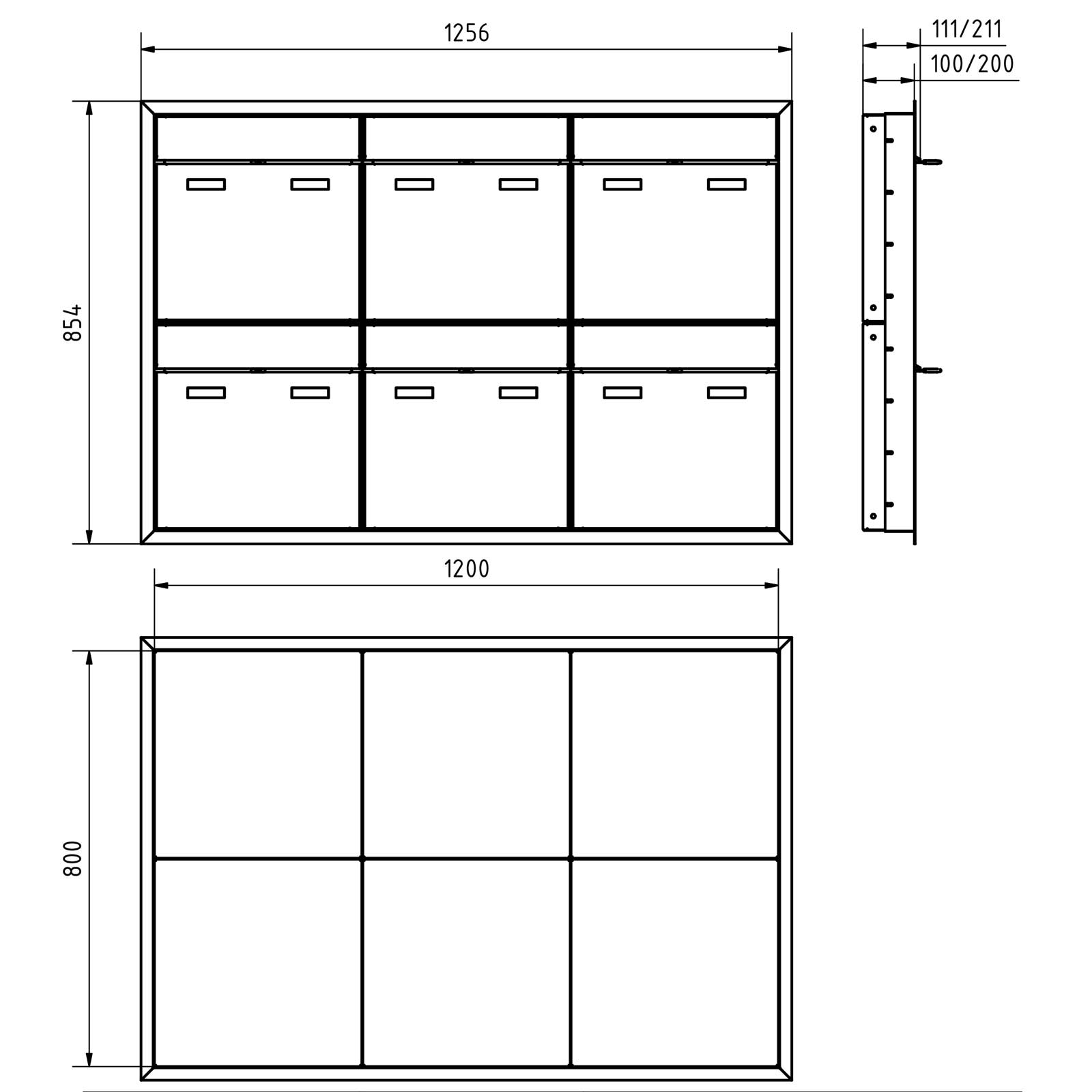 6er 3x2 Design Unterputz Briefkastenanlage GOETHE UP - RAL nach Wahl