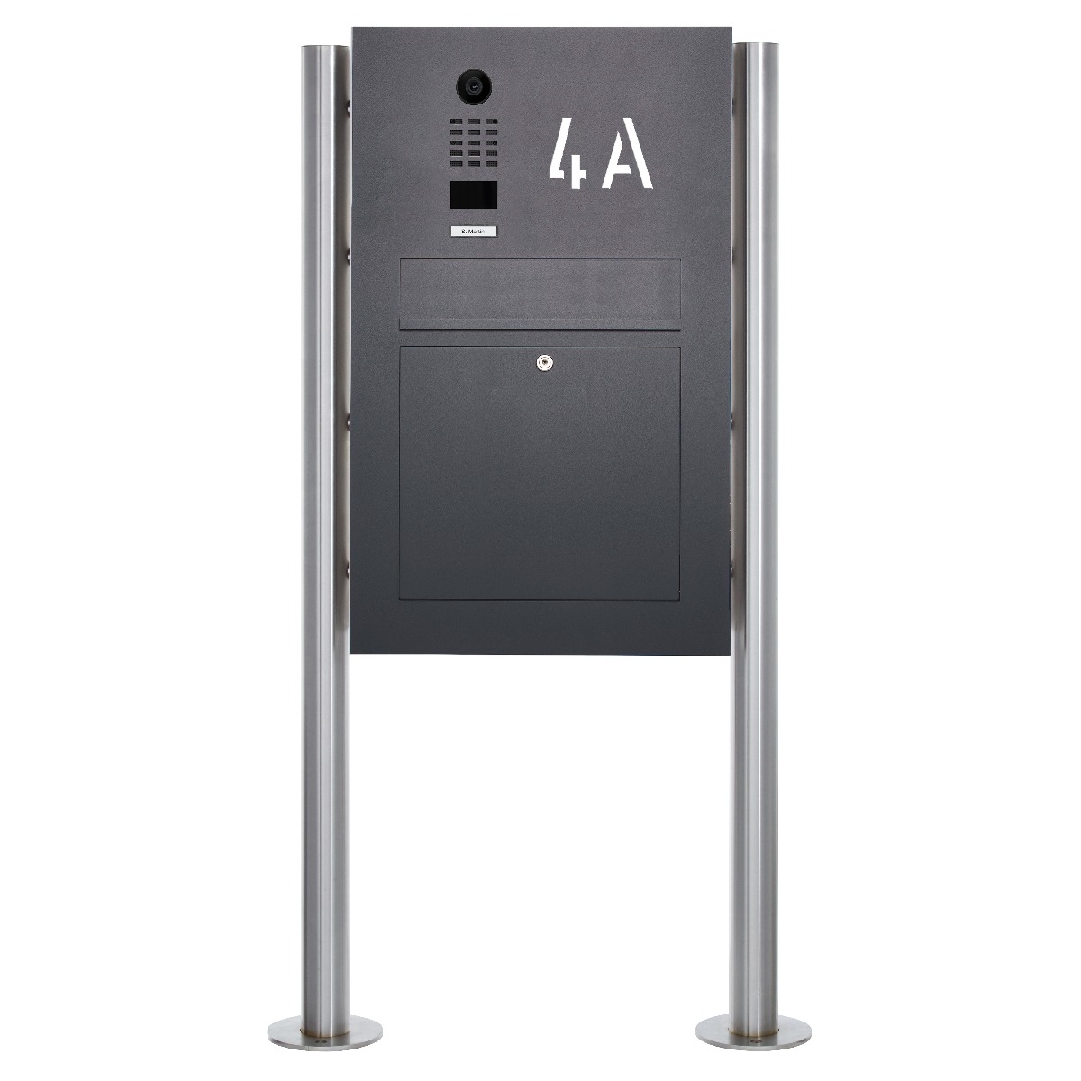 Edelstahl Standbriefkasten Designer Modell BIG ST-R mit DoorBird Video- Sprechanlage - RAL nach Wahl