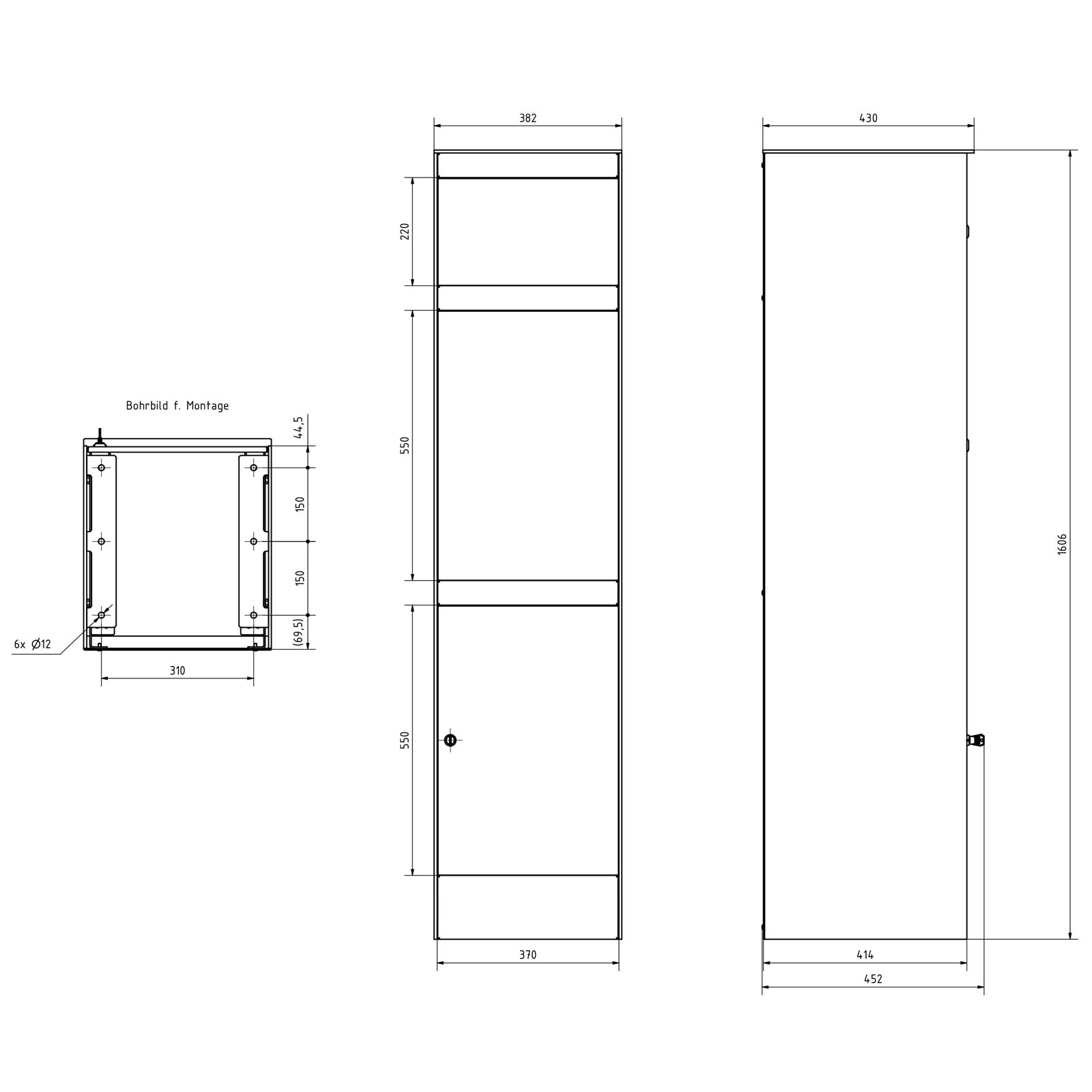 5er Briefkastenstele BASIC Plus 864X mit Paketfach 550x370 - RAL nach Wahl