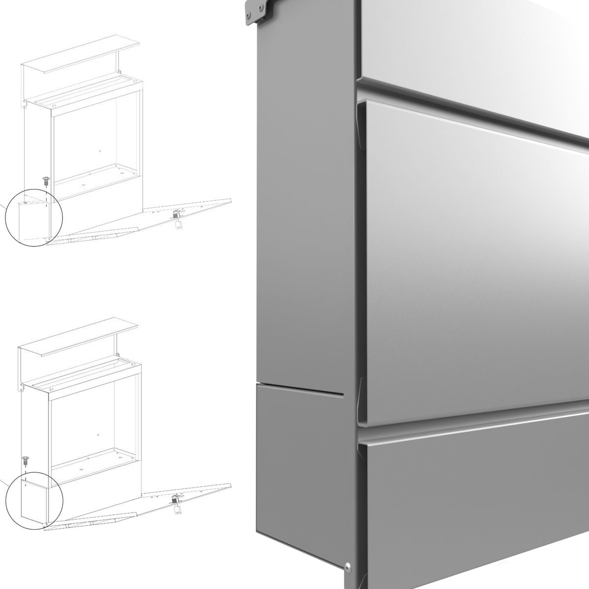 Briefkasten KANT mit Zeitungsfach - Design 2 - RAL 9007 graualuminium