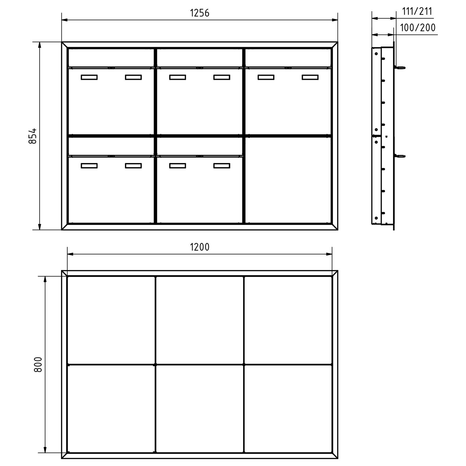 5er 3x2 Design Unterputz Briefkastenanlage GOETHE UP - RAL nach Wahl