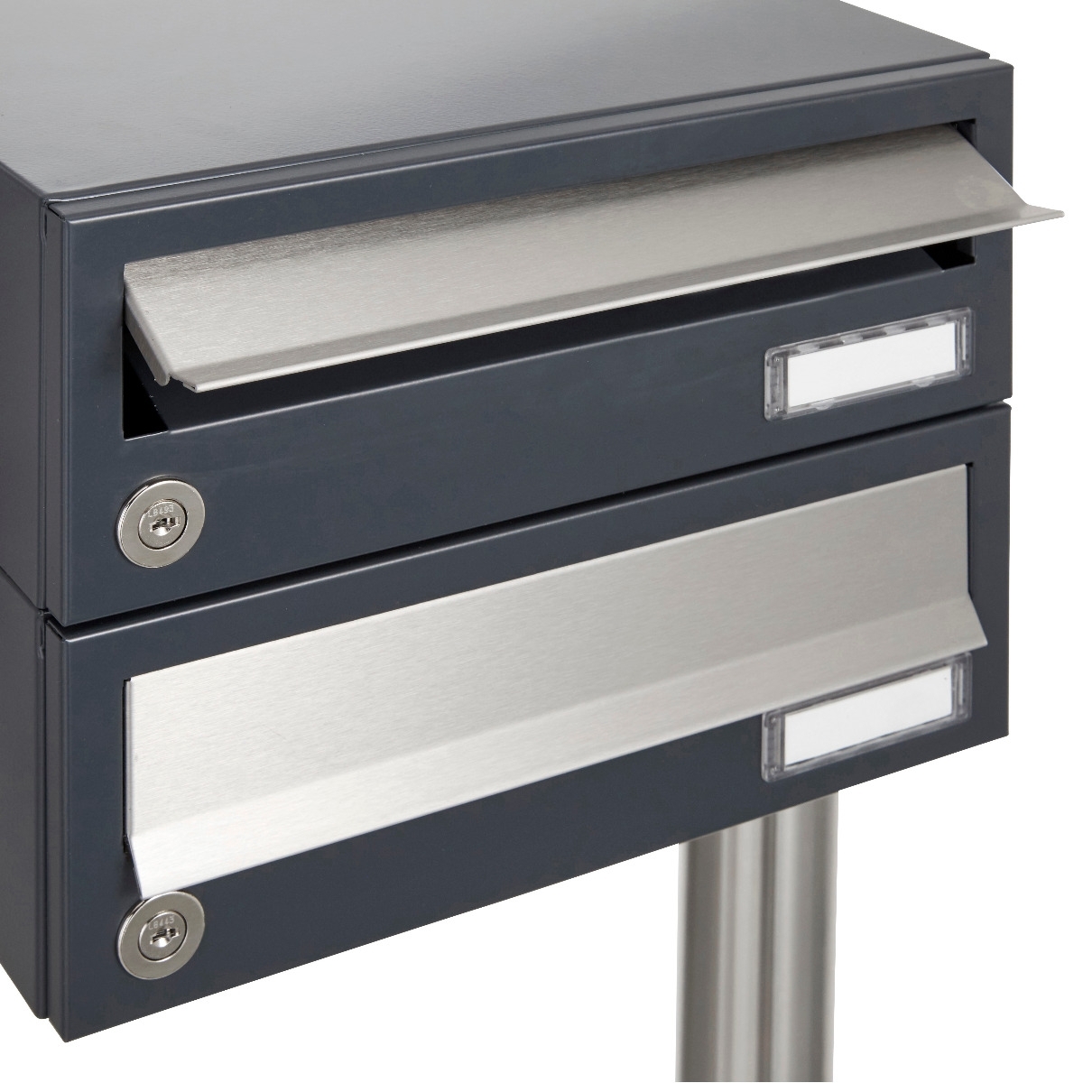 8er Standbriefkasten Design BASIC 385P ST-T mit Klingelkasten - Edelstahl-RAL 7016 anthrazit