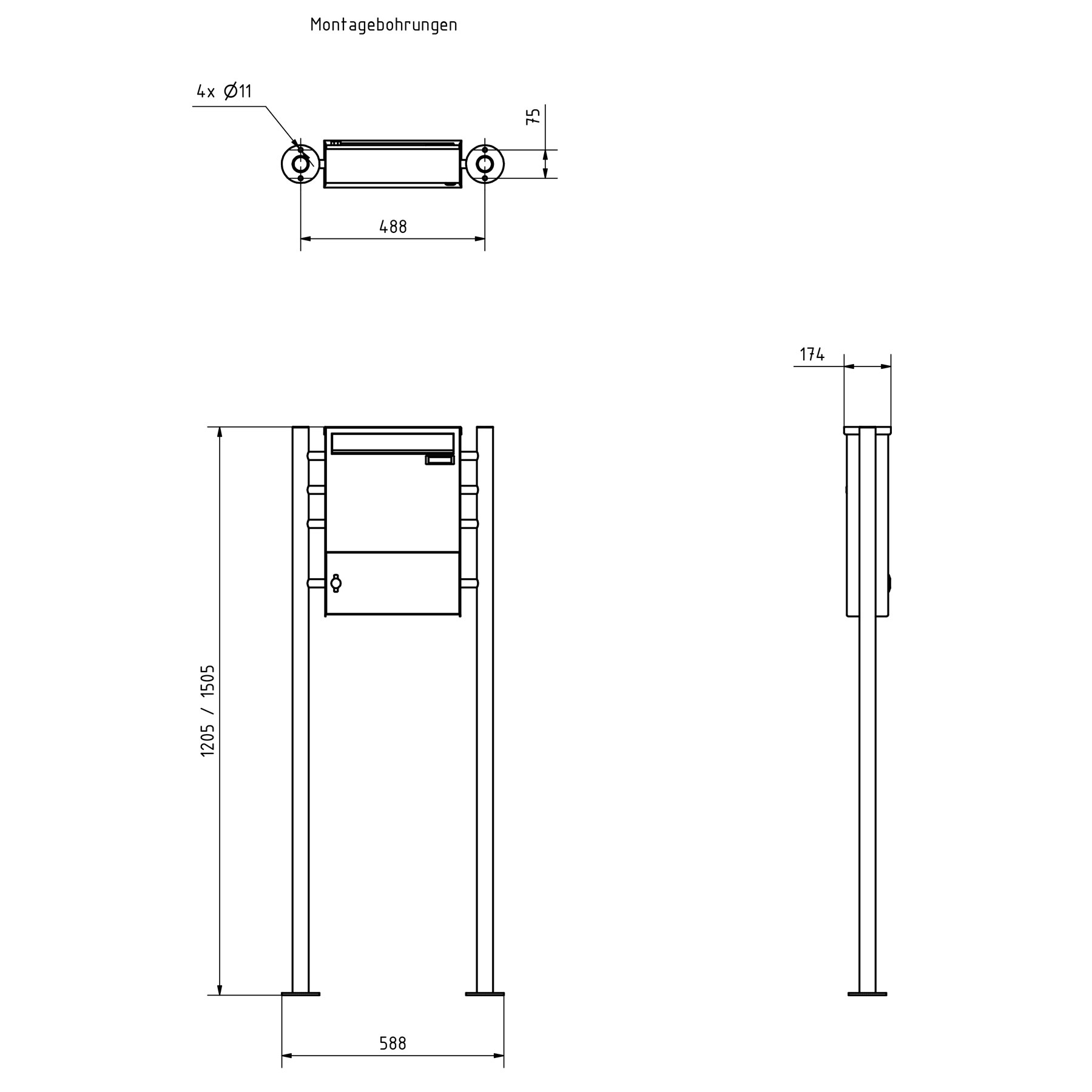 1er Stanbriefkasten Design BASIC Plus 381X ST-R mit Zeitungsfach geschlossen - Edelstahl geschliffen