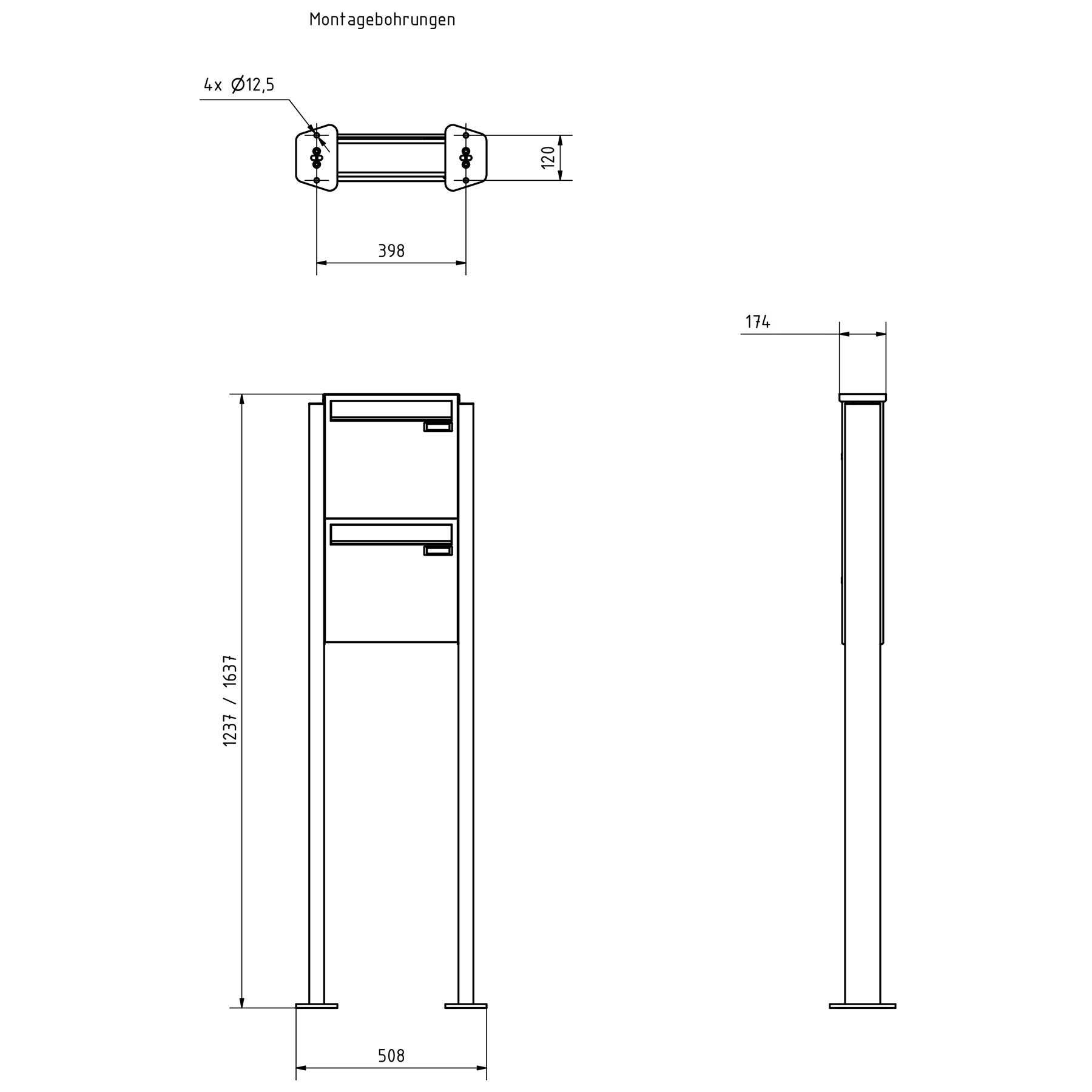 2er 1x2 Edelstahl Zaunbriefkasten Design BASIC Plus 380XZ ST-T - RAL nach Wahl