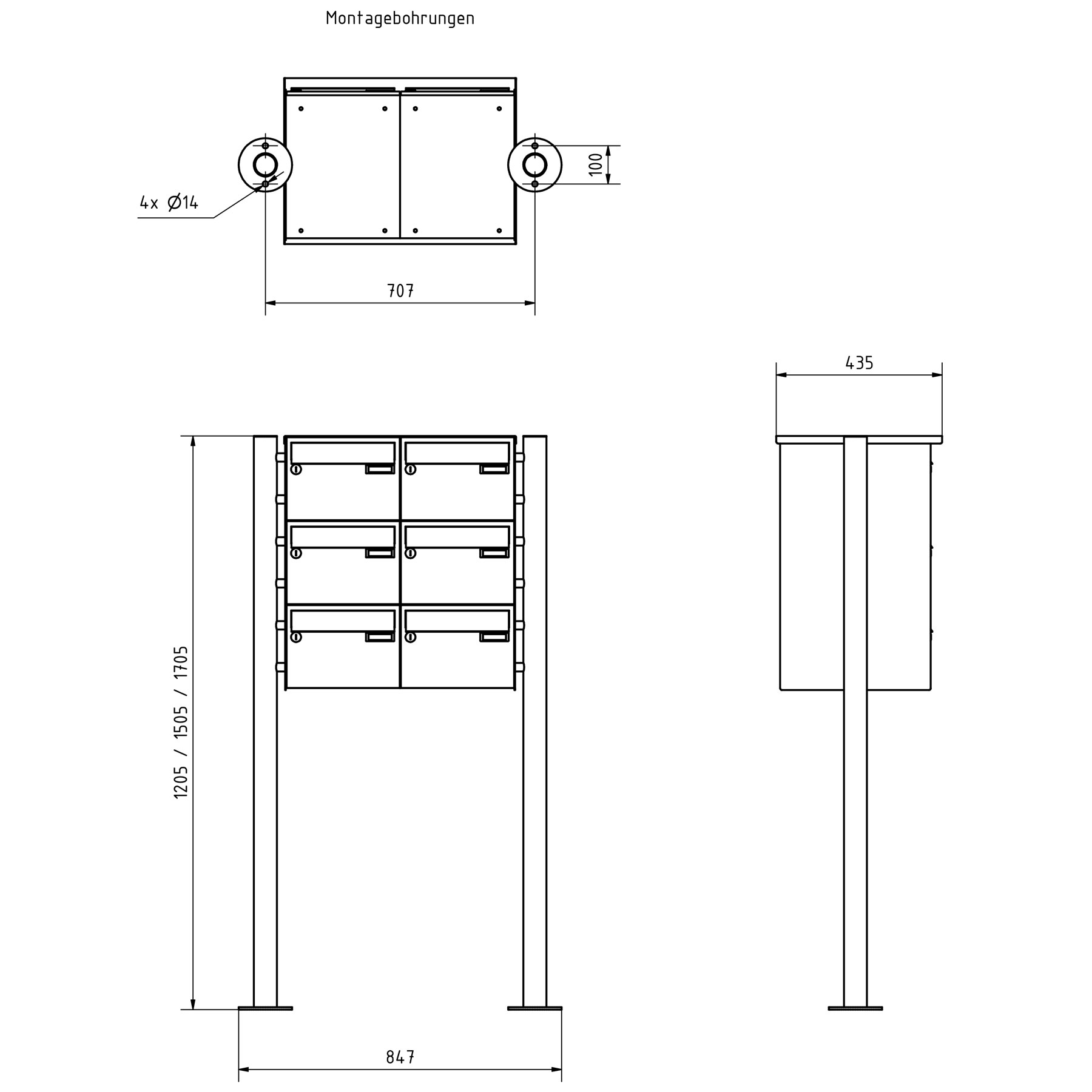 6er 3x2 Edelstahl Standbriefkasten Design BASIC Plus 385X ST-R - 220mm - RAL nach Wahl