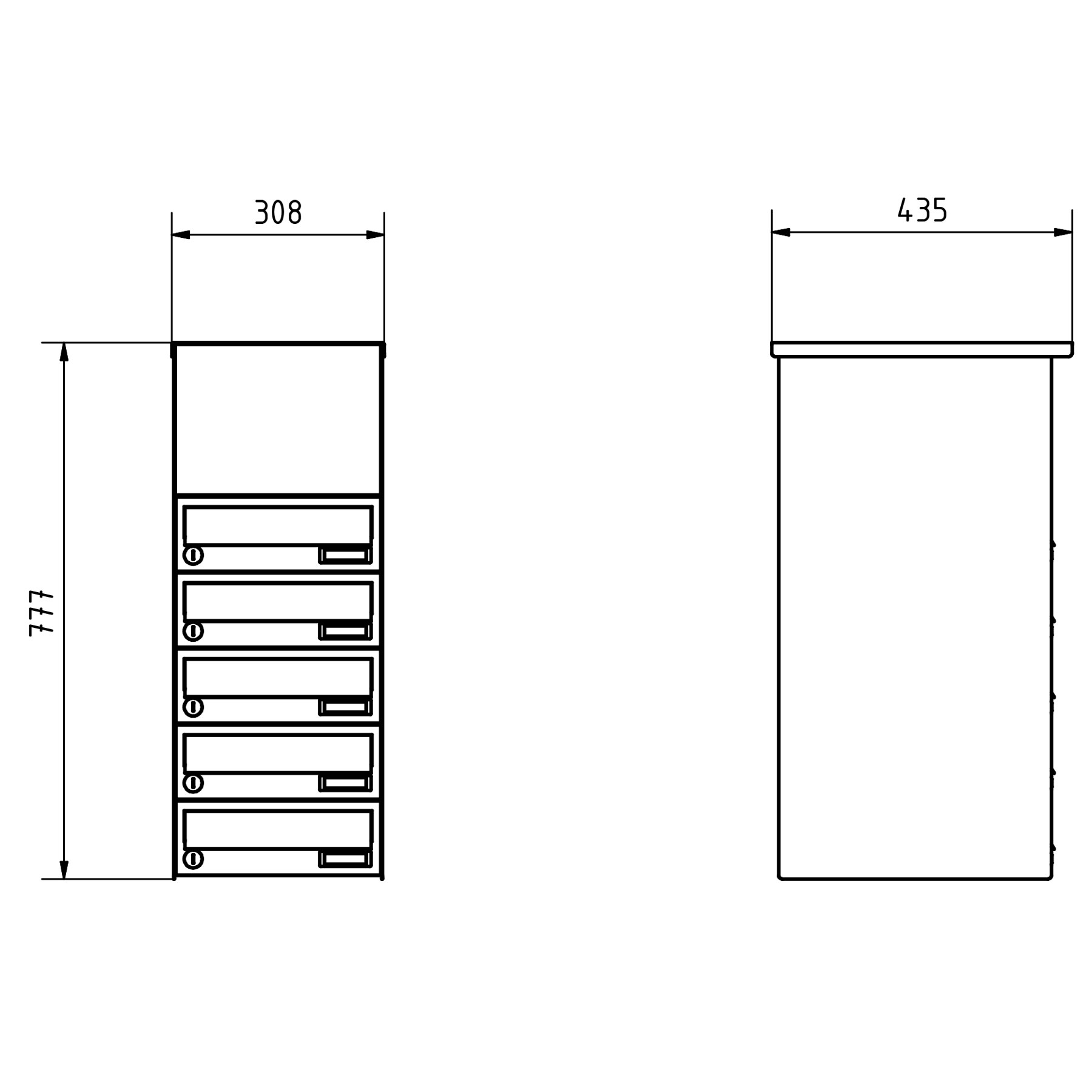 5er Aufputz Briefkastenanlage Design BASIC Plus 385XA AP mit Klingelkasten - RAL nach Wahl