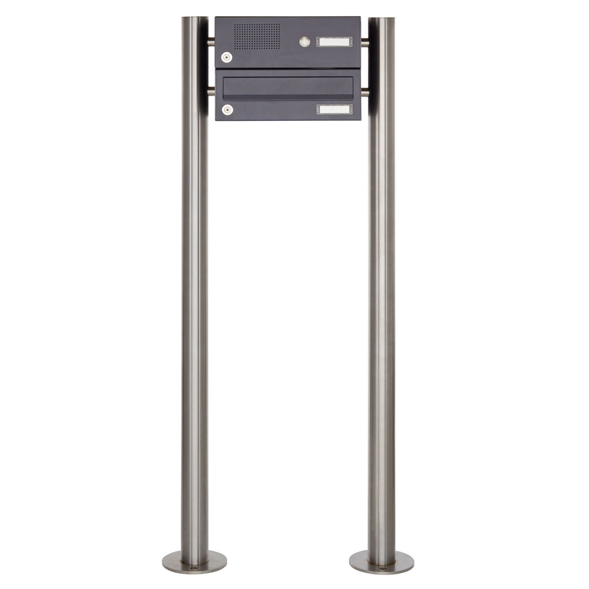 1er Edelstahl Standbriefkasten Design BASIC Plus 385X ST-R mit Klingelkasten - RAL nach Wahl