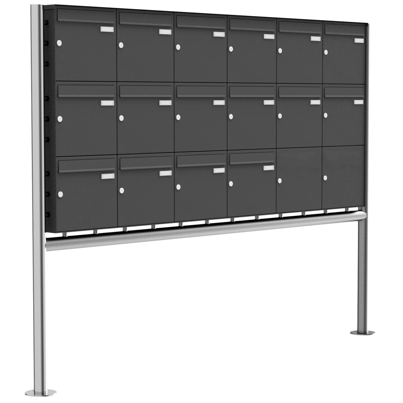 16er 3x6 Edelstahl Standbriefkasten Design BASIC Plus 381X ST-R - RAL nach Wahl