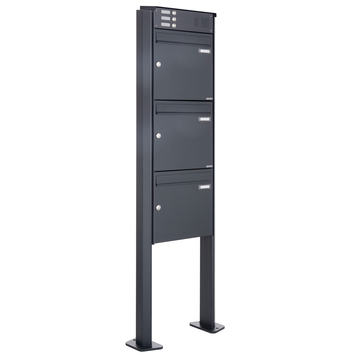 3er Standbriefkasten Design BASIC Plus 380X ST-T mit Klingelkasten - RAL nach Wahl