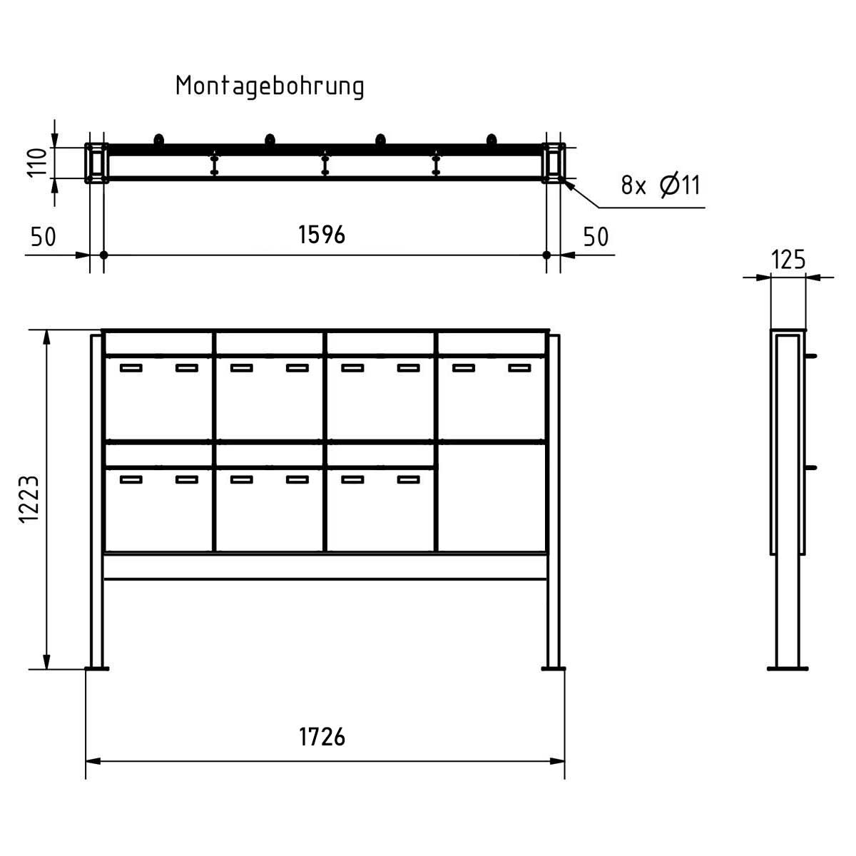 7er 4x2 Design Standbriefkasten GOETHE ST-Q - RAL nach Wahl