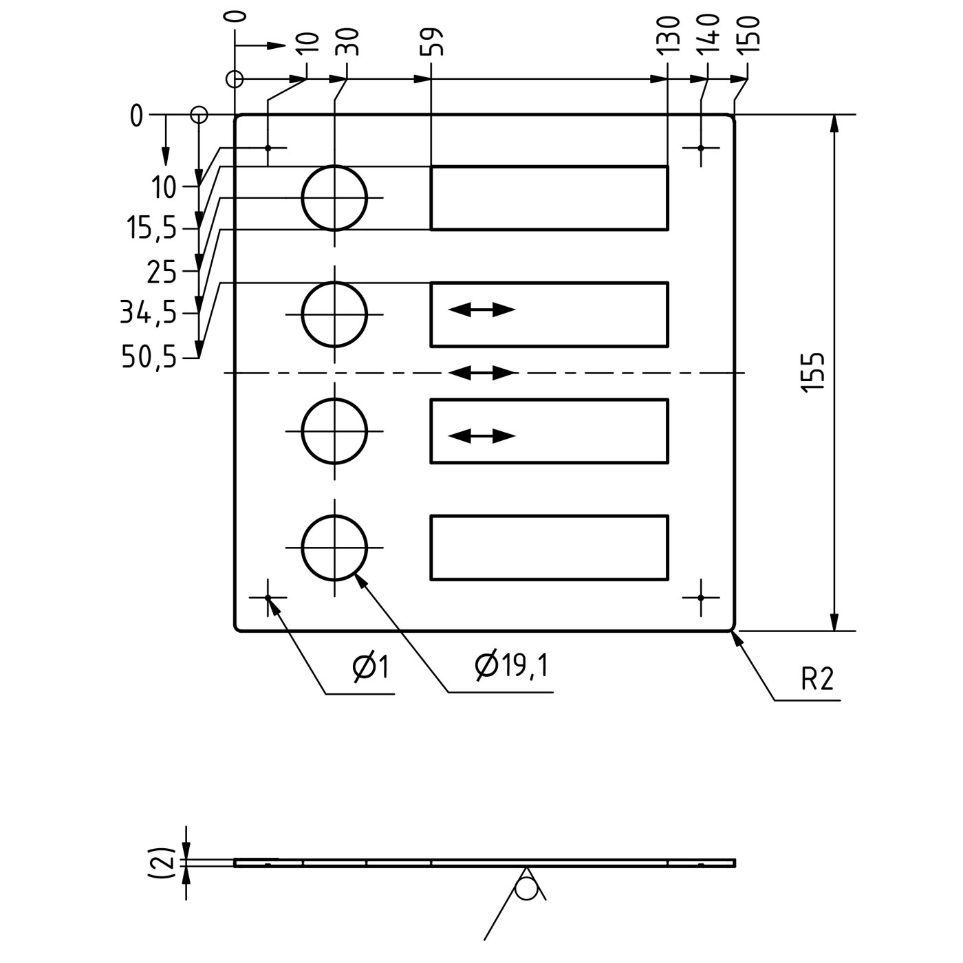 Edelstahl Klingelplatte 150x155 BASIC 421 pulverbeschichtet mit Namensschild - 4 Parteien