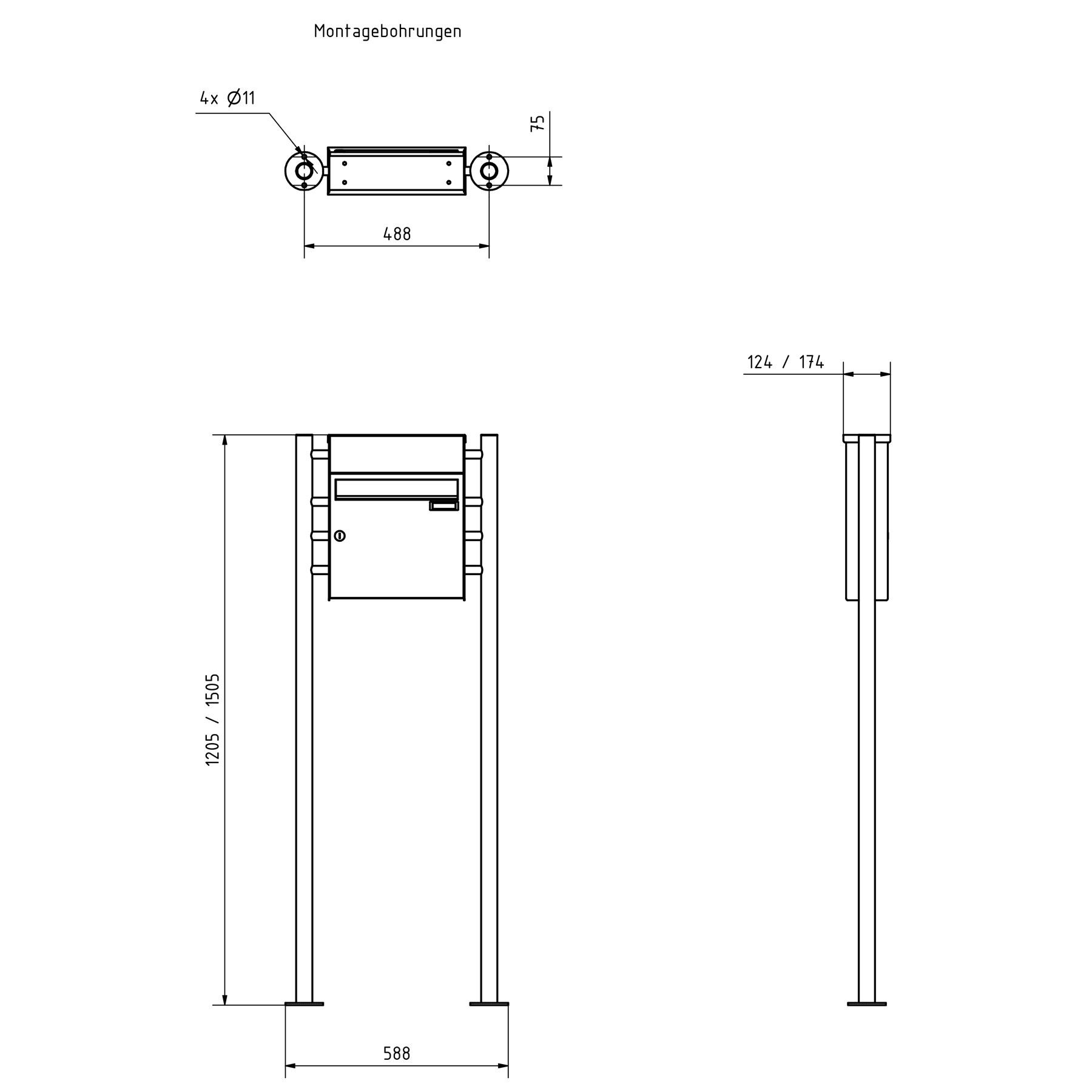 1er Edelstahl Standbriefkasten Design BASIC Plus 381X ST-R  mit Klingelkasten - RAL nach Wahl