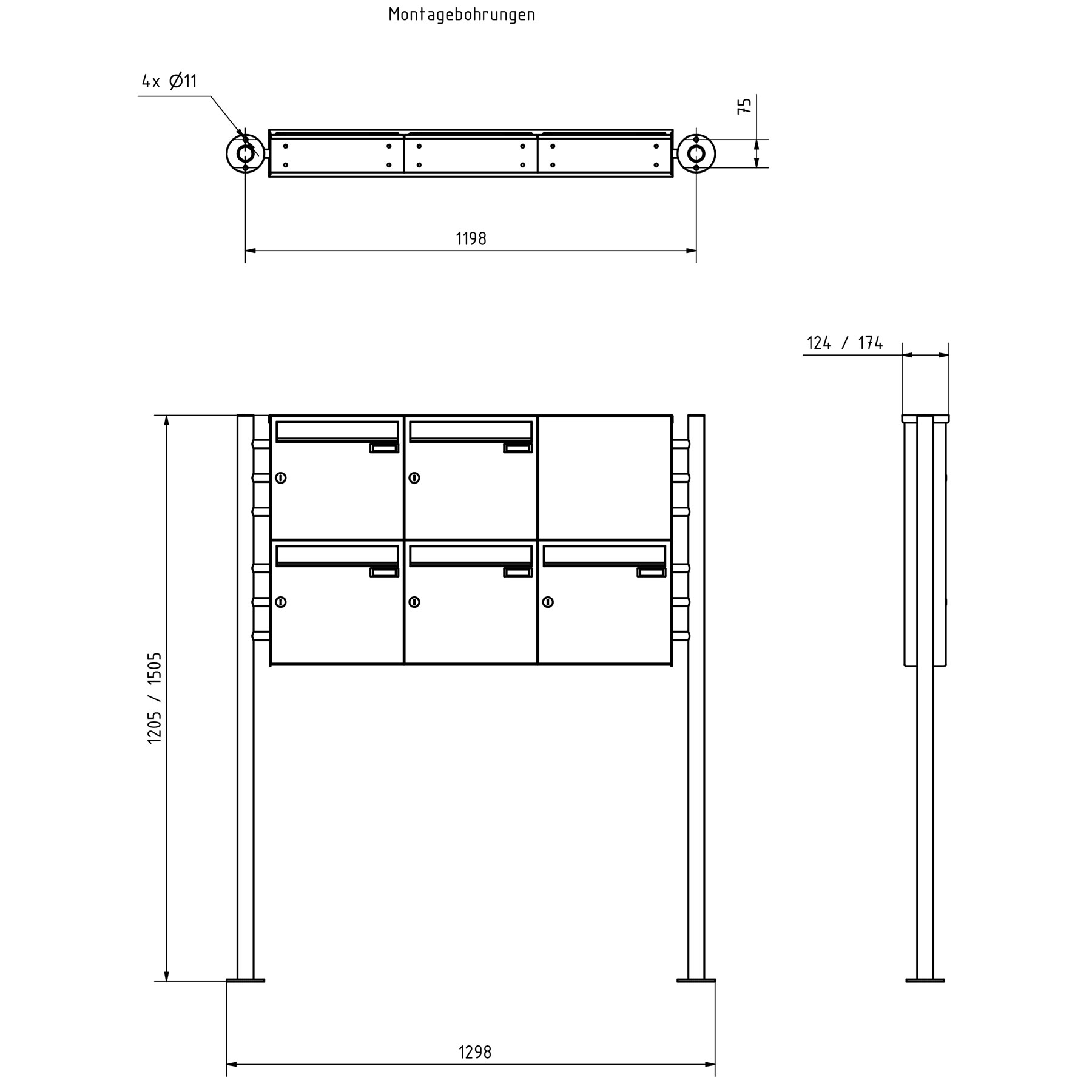 5er Edelstahl Standbriefkasten Design BASIC Plus 381X ST-R  mit Klingelkasten - RAL nach Wahl