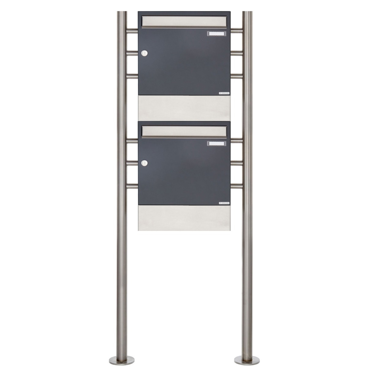 2er 2x1 Standbriefkasten Design BASIC 381 ST-R mit Zeitungsfächer - Edelstahl-RAL 7016 anthrazitgrau