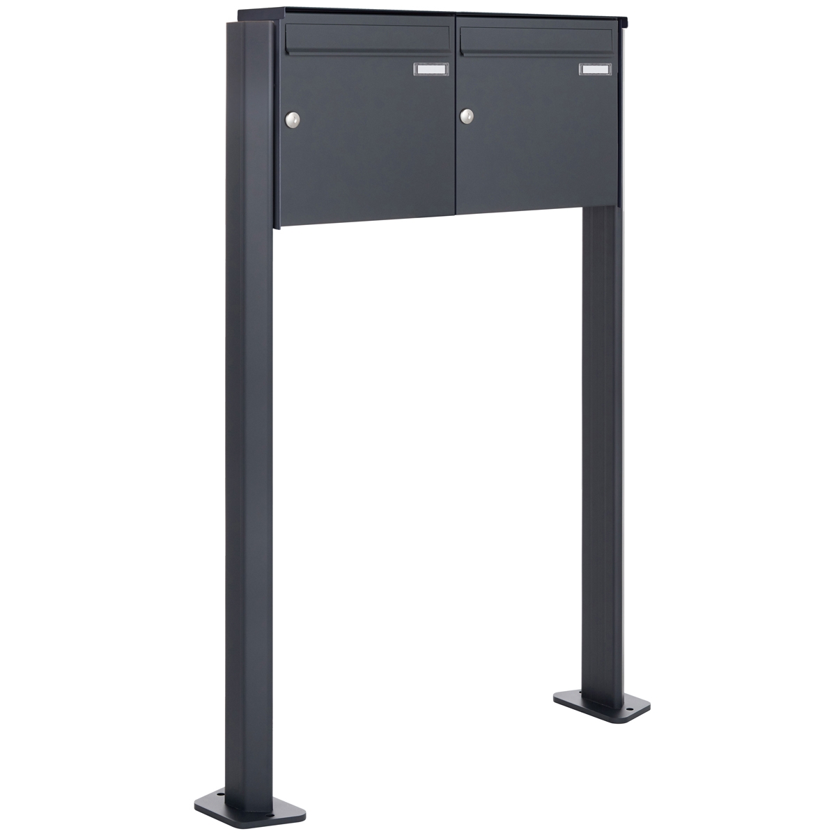 2er 2x1 Edelstahl Standbriefkasten Design BASIC Plus 380 ST-T - RAL nach Wahl