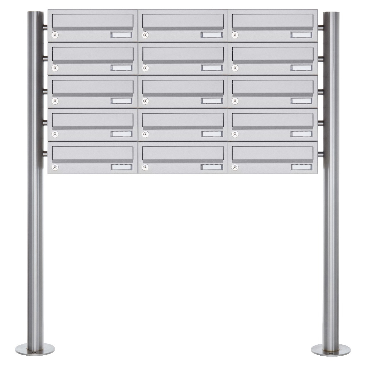 15er Briefkastenanlage freistehend Design BASIC 385-VA ST-R - Edelstahl V2A, geschliffen