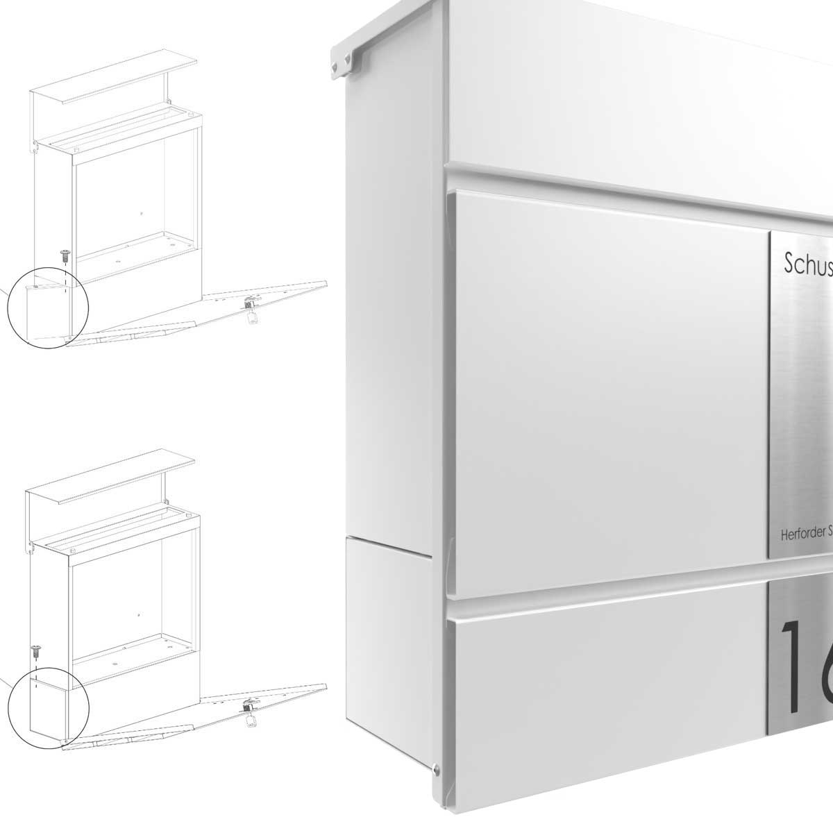 Briefkasten KANT mit Zeitungsfach - Design Elegance 5 - RAL 9016 verkehrsweiß