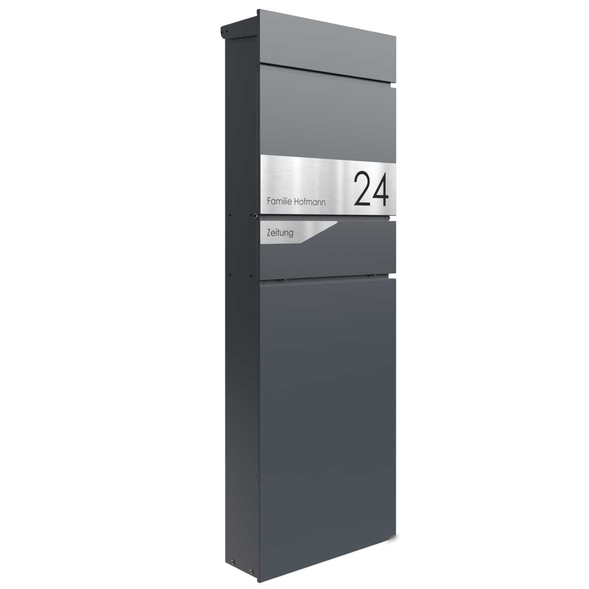 Standbriefkasten LESSING Edition mit Zeitungsfach - Design Elegance 1 - RAL 7016 anthrazitgrau