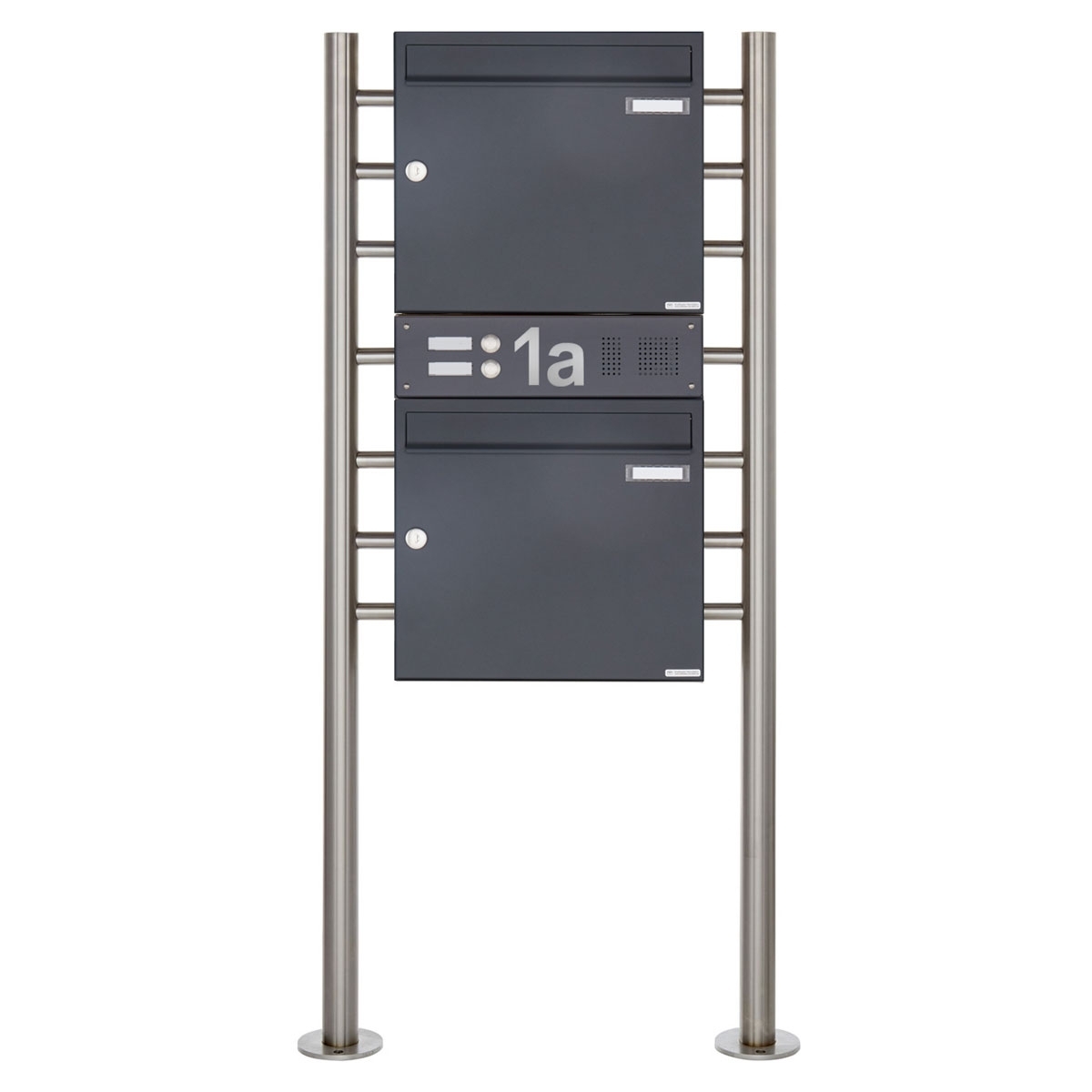 2er Standbriefkasten Design BASIC 381 ST-R mit Klingelkasten - RAL 7016 anthrazitgrau