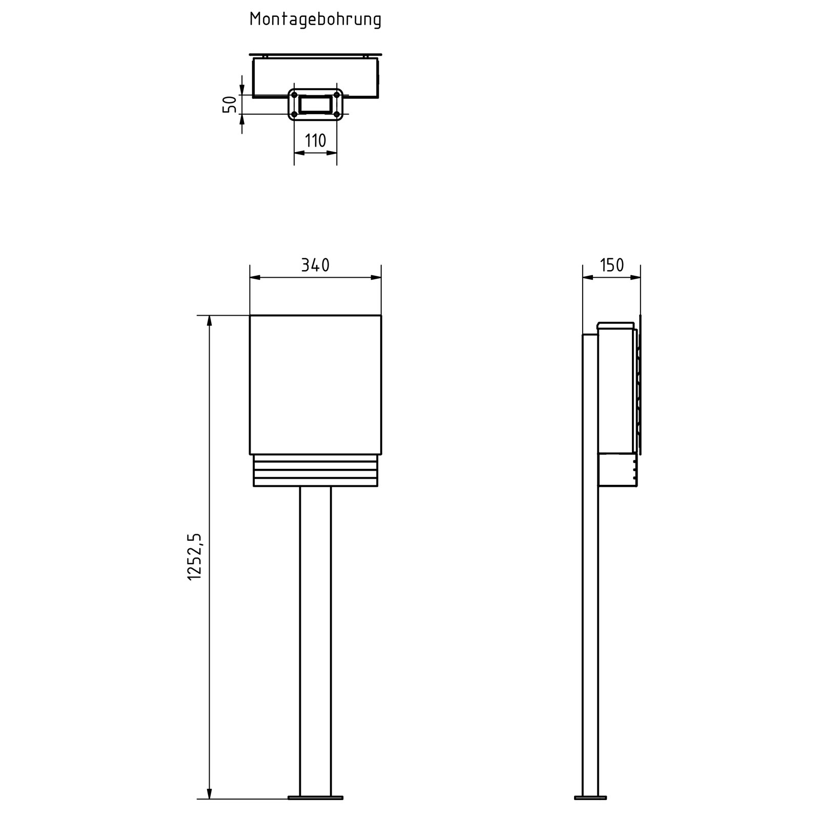 Design Standbriefkasten & Zeitungsfach SCHILLER SMALL VAR - Edelstahl V2A, pulverbeschichtet in RAL 7016 anthrazitgrau