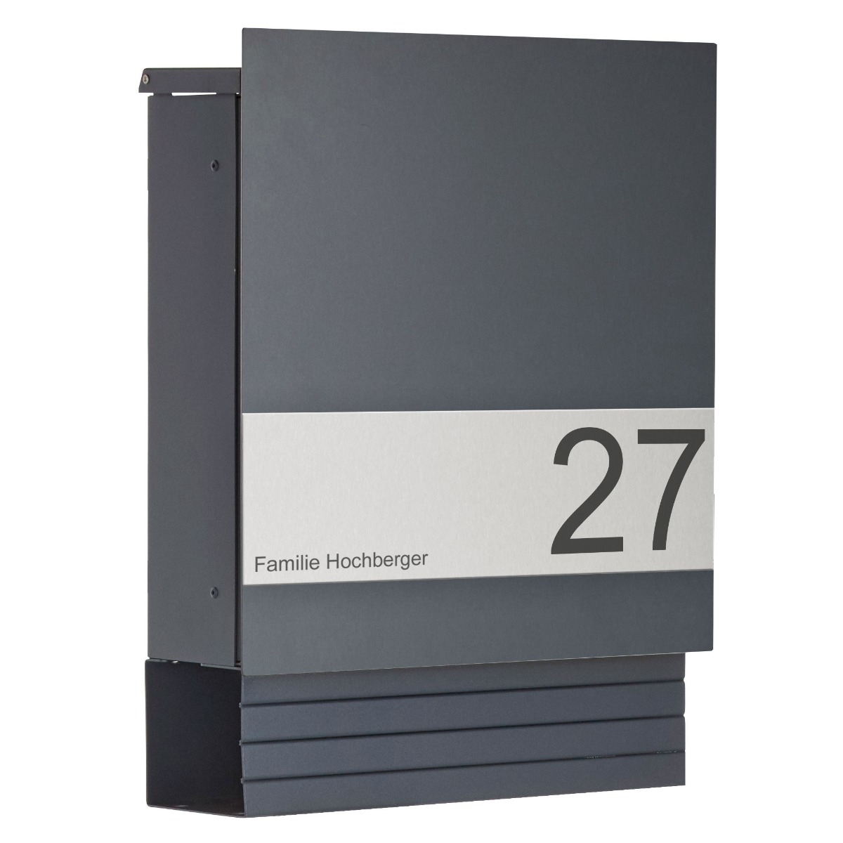 Design Briefkasten mit Zeitungsfach SCHILLER SMALL VARS - RAL 7016 anthrazitgrau mit Edelstahlapplikation